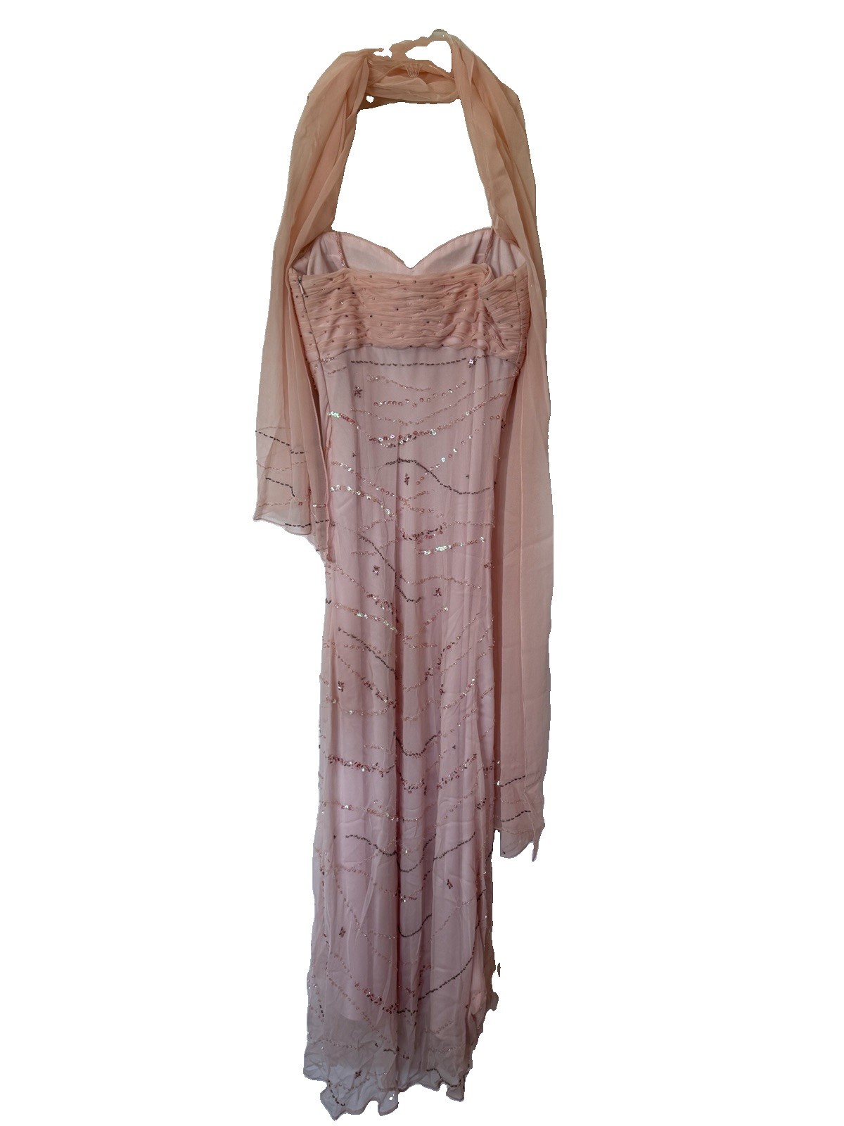Bernshaw Vintage Pale Pink High Low Beaded Dress Gown 12 Flapper Fairycore