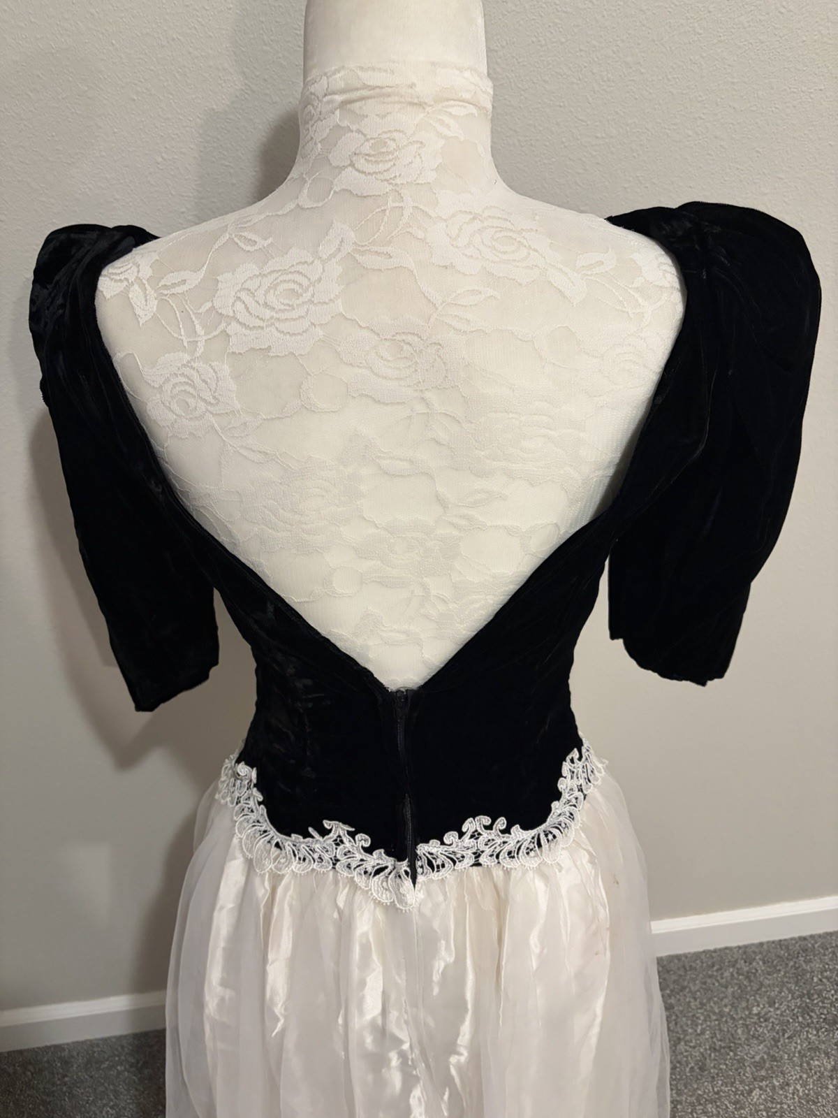 Vtg 70&rsquo;s ALFRED ANGELO Black Velvet White Tulle Party Dress~ 7/8~Union Label USA
