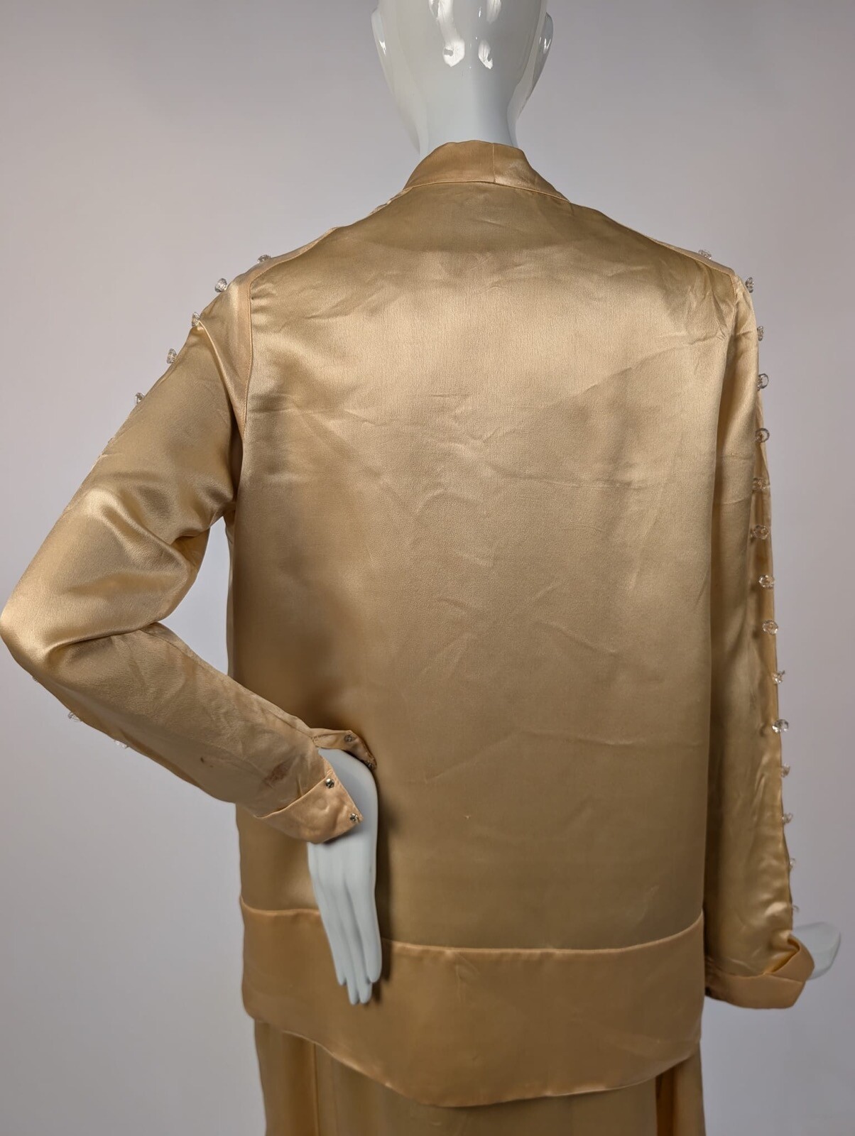 FLAPPER 1920’S YELLOW SILK SATIN DRESS W CUTOUT DETAILED POCKET