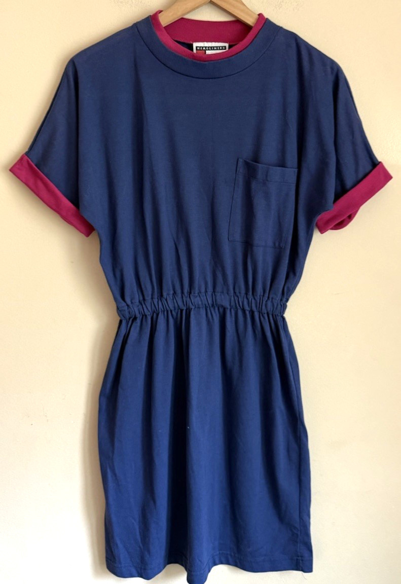 Dress Vintage T-Shirt Womens Size Medium Knit 80s 90s Stretch Mockneck