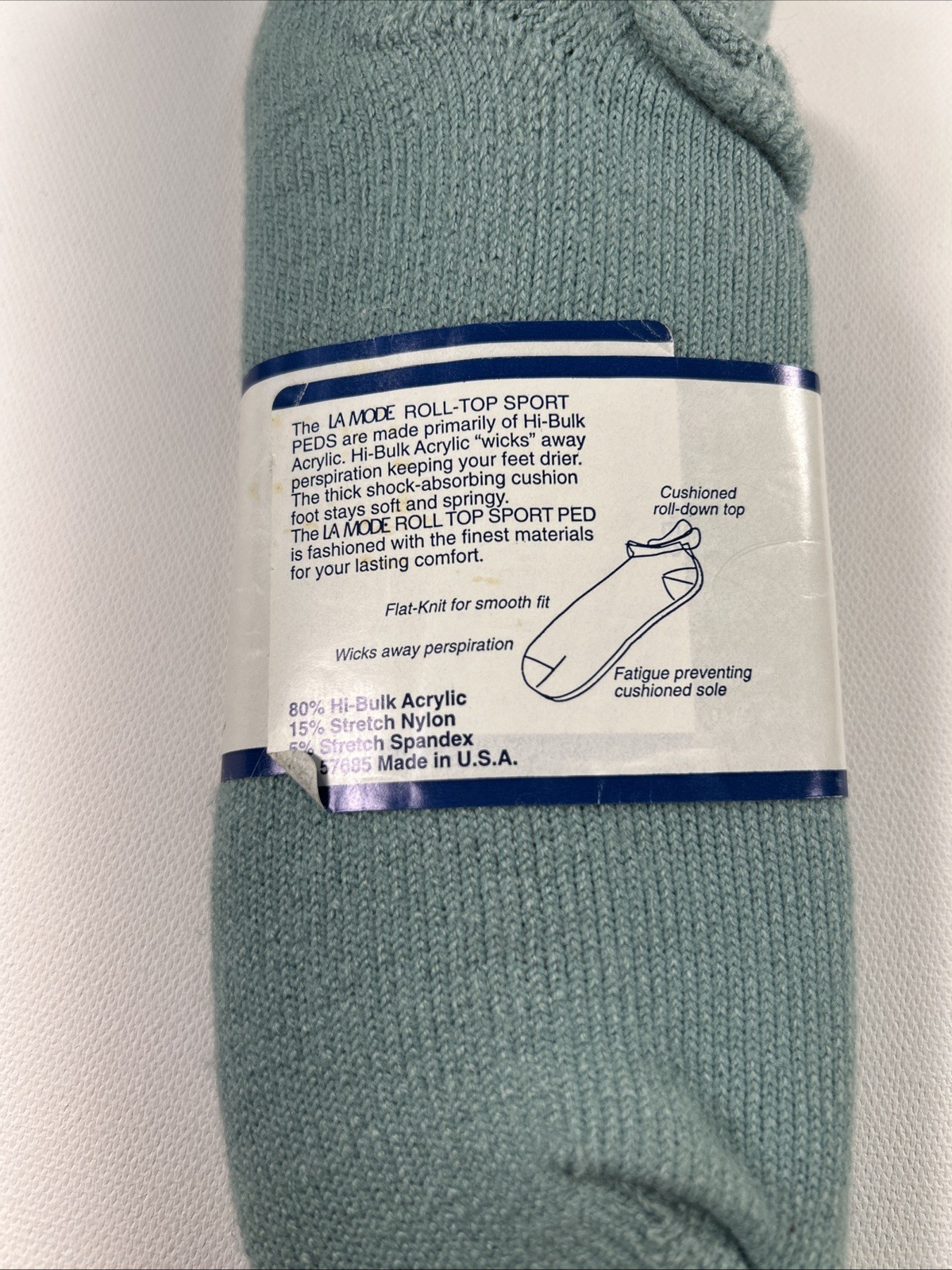 VTG Socks « LA Mode » Acrylic Blend Mint Sports Low Cut Ankle Size 8-11 80s 90s.
