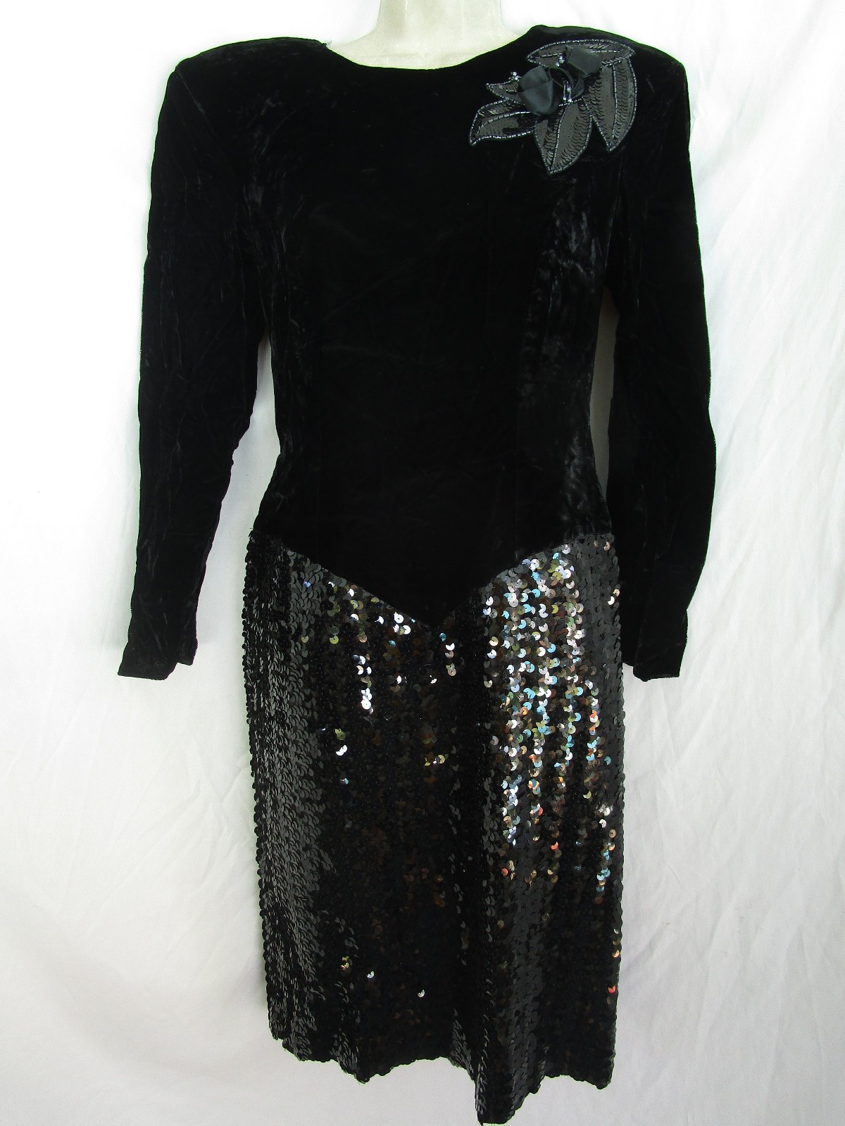 Vtg 80s Alfred Angelo Flirtations Black Velvet Sequins Skirt Fancy Party Dress