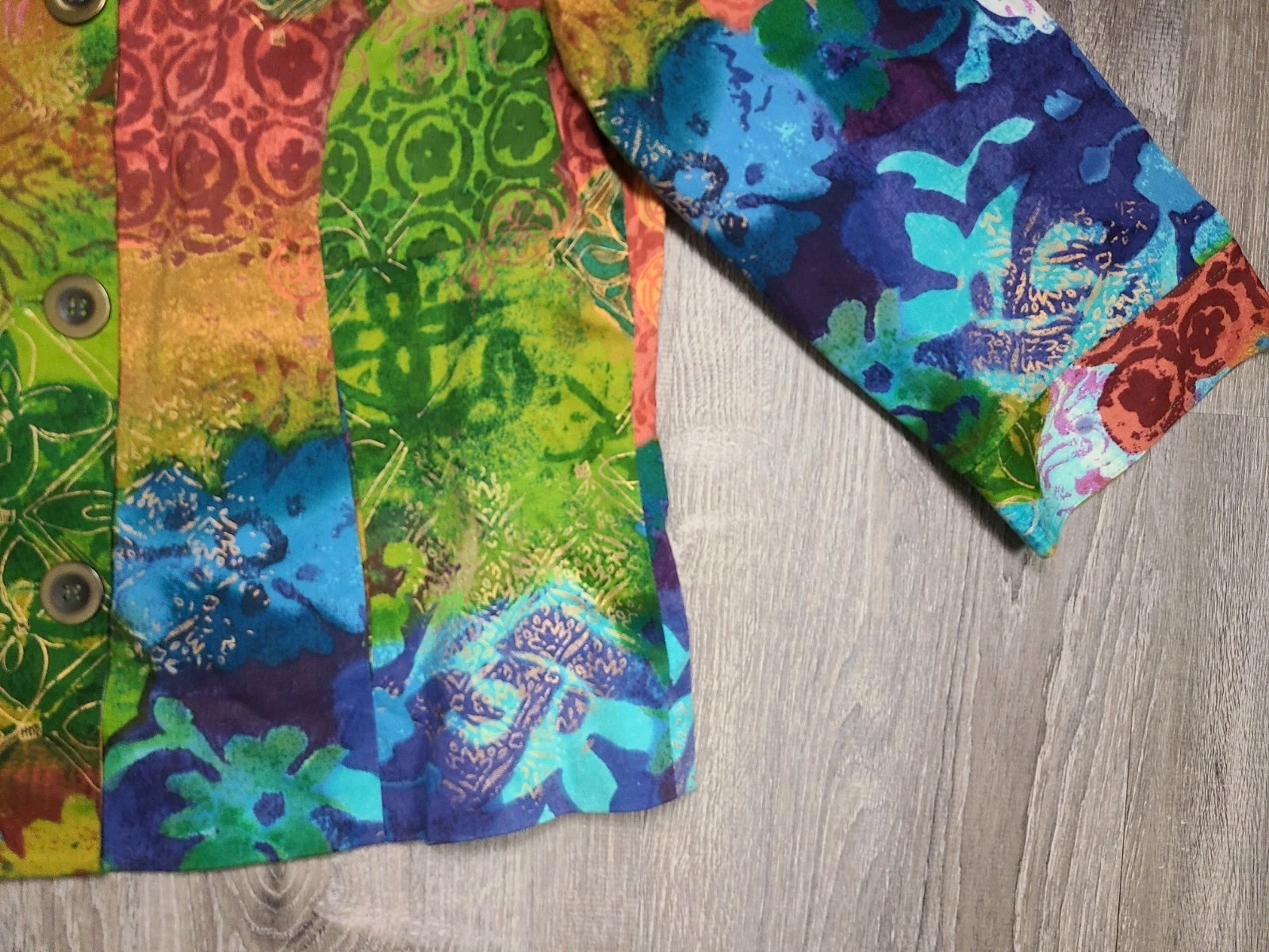 Coldwater Creek Womens 14 Jacket Batik Colorful Button Up Floral Artsy Stretch