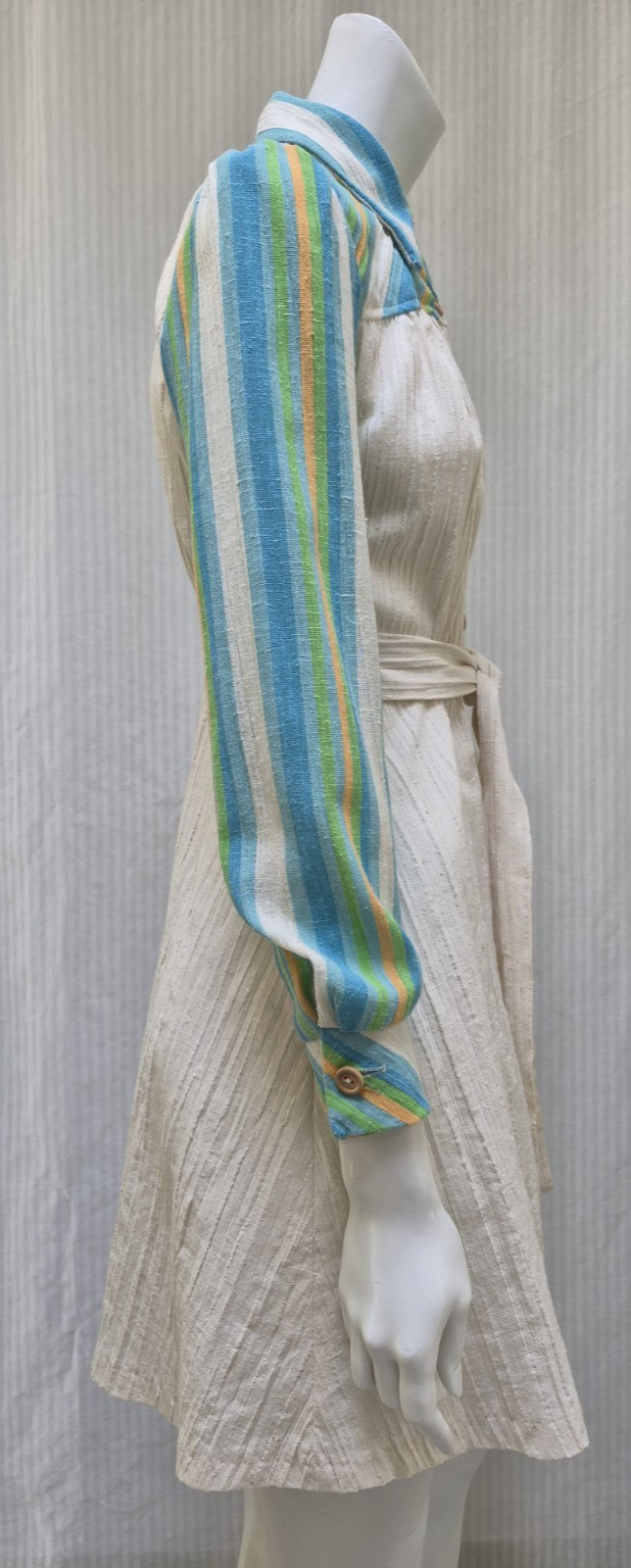 Vintage 1960/70s Blue Stripe Button Front Shirt Dress – Size S