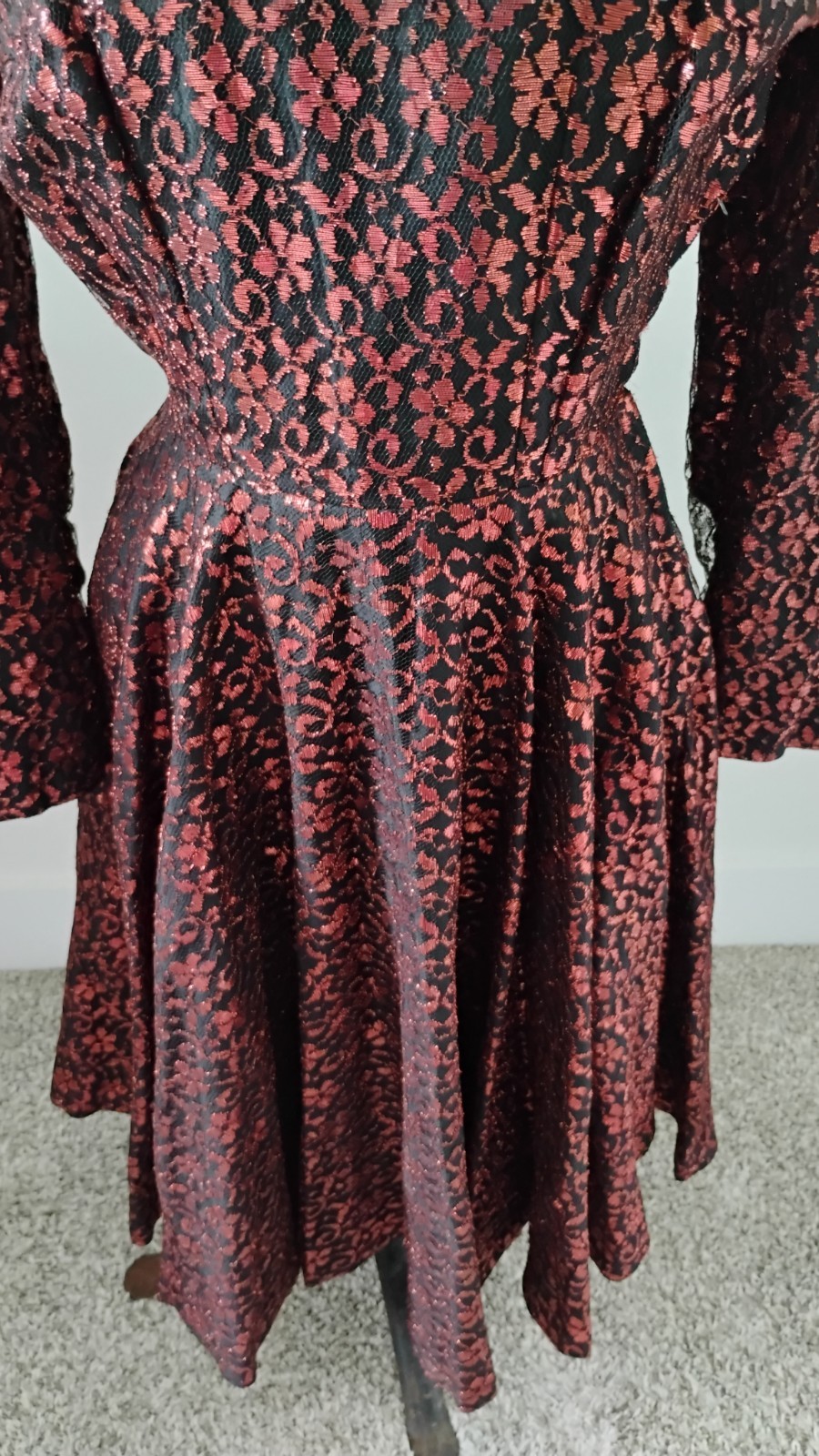 1950&rsquo;s Vintage Black Orange Lace Cocktail Party Dress Goth Witchy Halloween 4/6