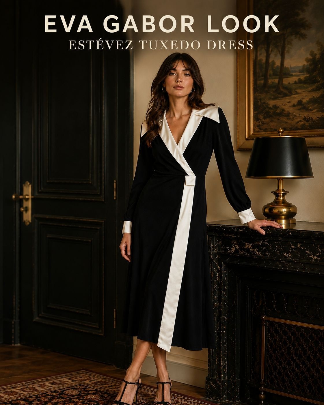 VTG 70s Eva Gabor Look By Estévez Black Ivory Tuxedo Hostess Dress 10