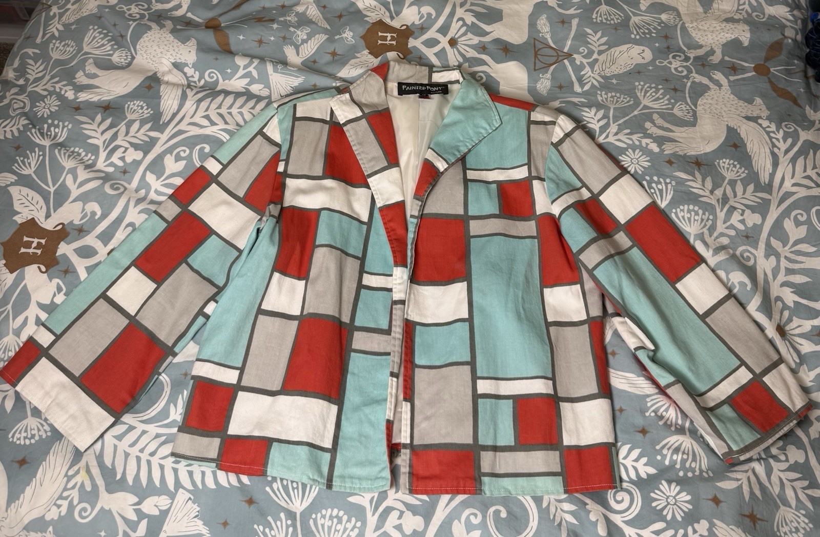 VTG 90s Painted Pony Colorblock Red White Blue USA Light Cotton Jacket Women Med