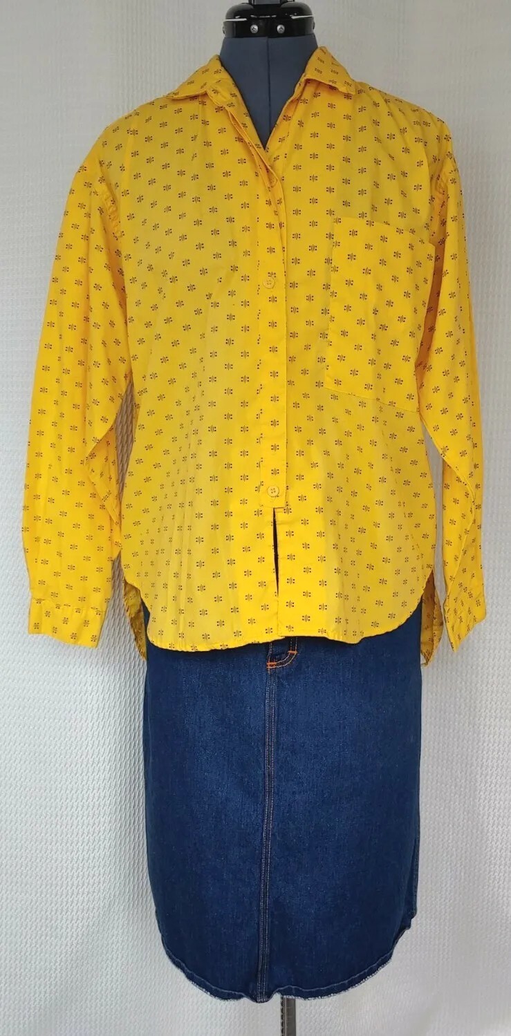 Vintage Good Look&rsquo;n Yellow Button Down Shirt with Black Pattern Size Medium