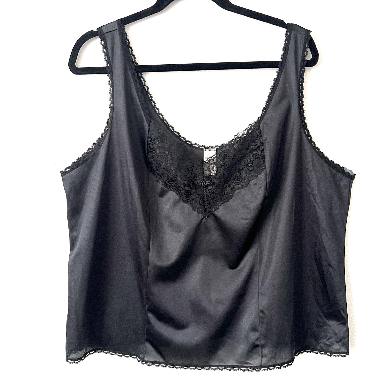 VTG Sears Black Nylon Lace Camisole Top Sz 46 XXL Made In USA Whimsygoth Romanti