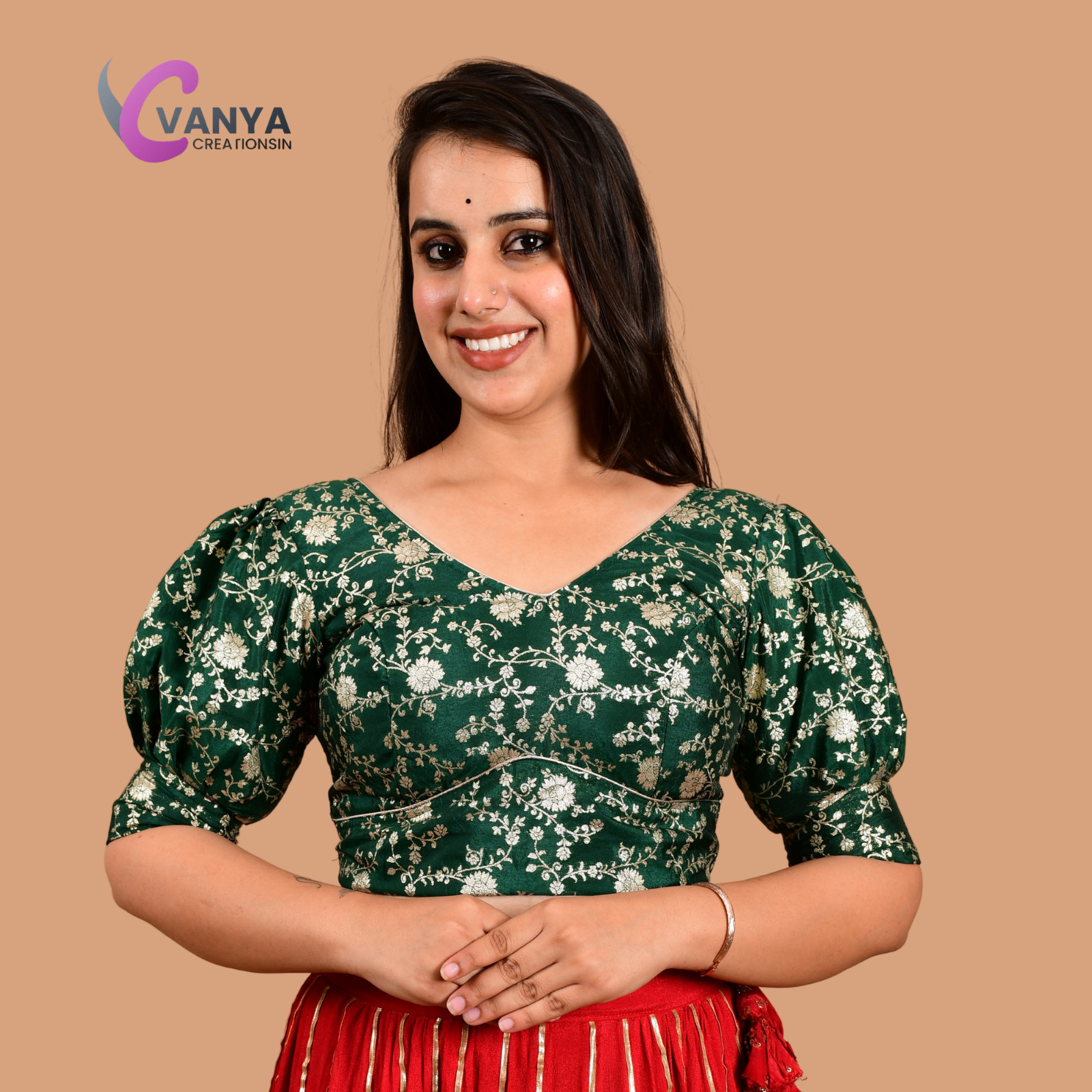 Banarasi Brocade Handcrafted Sari Blouse V Neck Top for Women Backless Luxurious