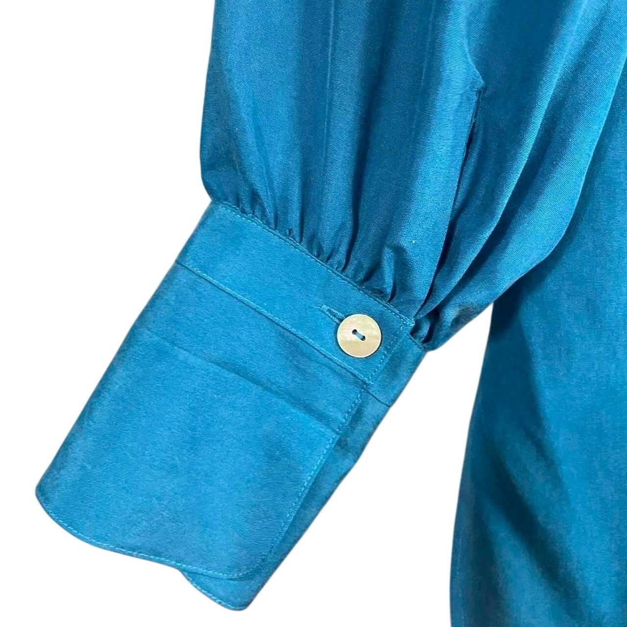 Vintage Teal 100% Silk Button Down Blouse Oversized Coastal Tunic Top