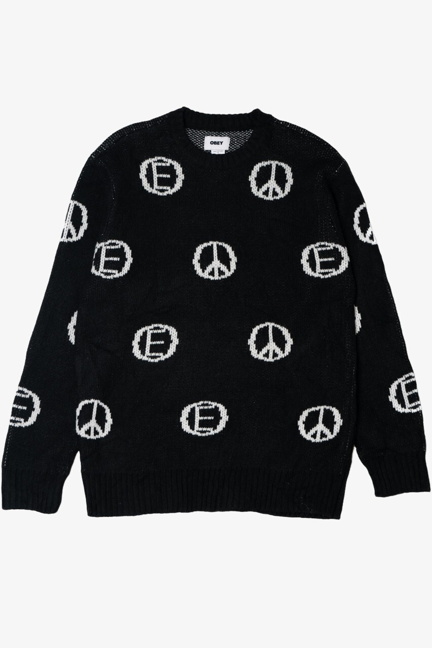 Vintage Obey Peace Spellout Sweater Size Small Black Graphic Knit (2010s)