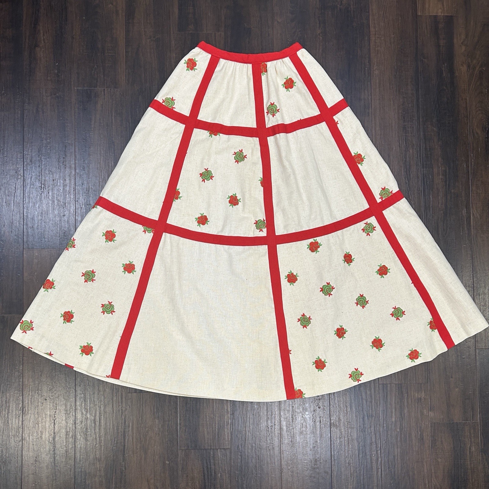 Vtg 60s 70s Beverly Paige Maxi Skirt Full Circle Embroidered Roses Cottagecore