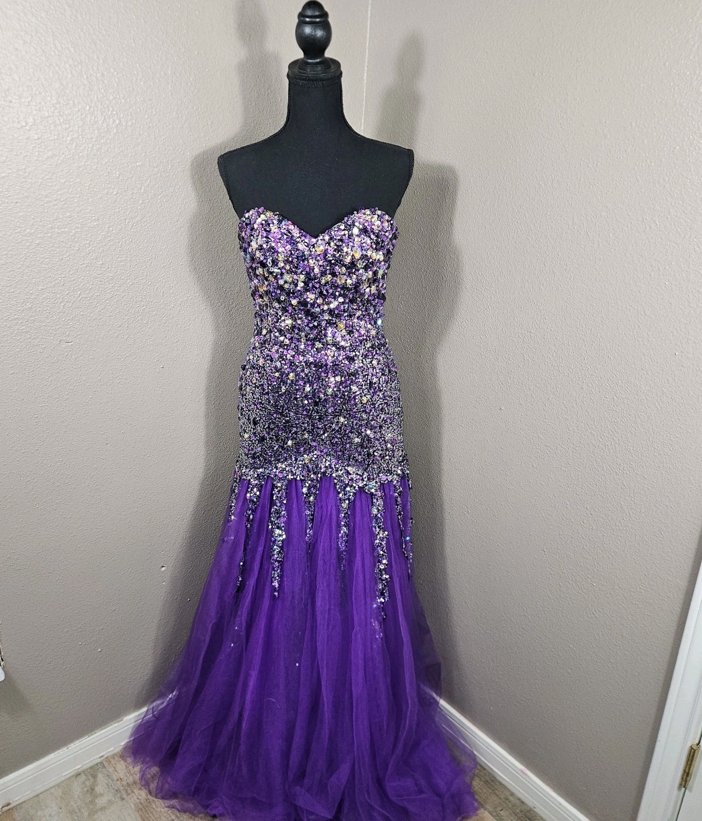 Fairy Mermaid Princess Dress 6 Purple Beaded Evening Gown Whimsigoth Y2K Formal
