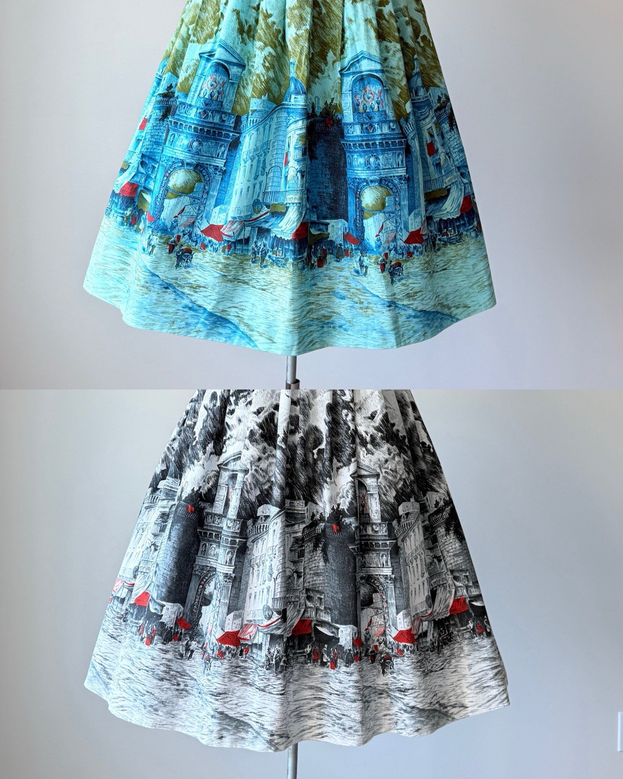 Vintage Millworth Renaissance Skirts Lot (2) Cotton Novelty Border Print XS 24