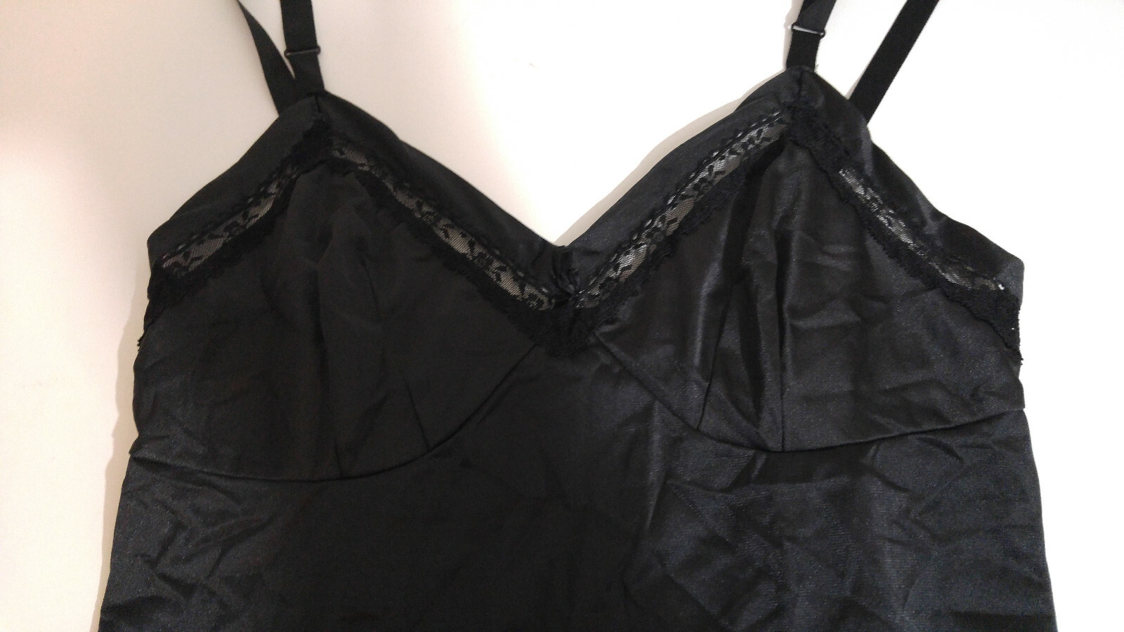 Vintage Lorraine Full Slip Lace-Trimmed Black Nylon Size Tall 32 Made in USA