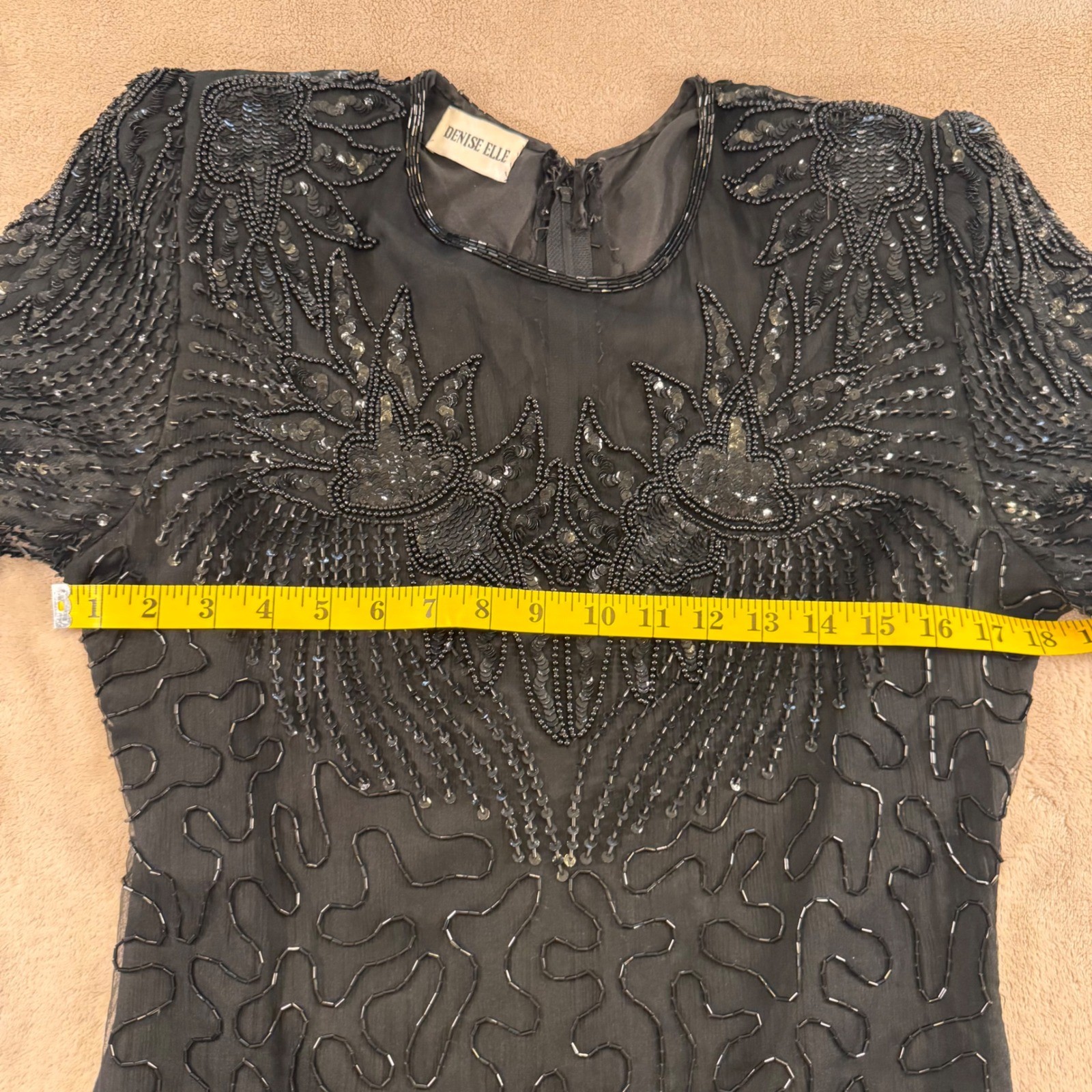 Vintage Gatsby Flapper Beaded Sequin Cocktail Party Dress Art Deco Black SZ M