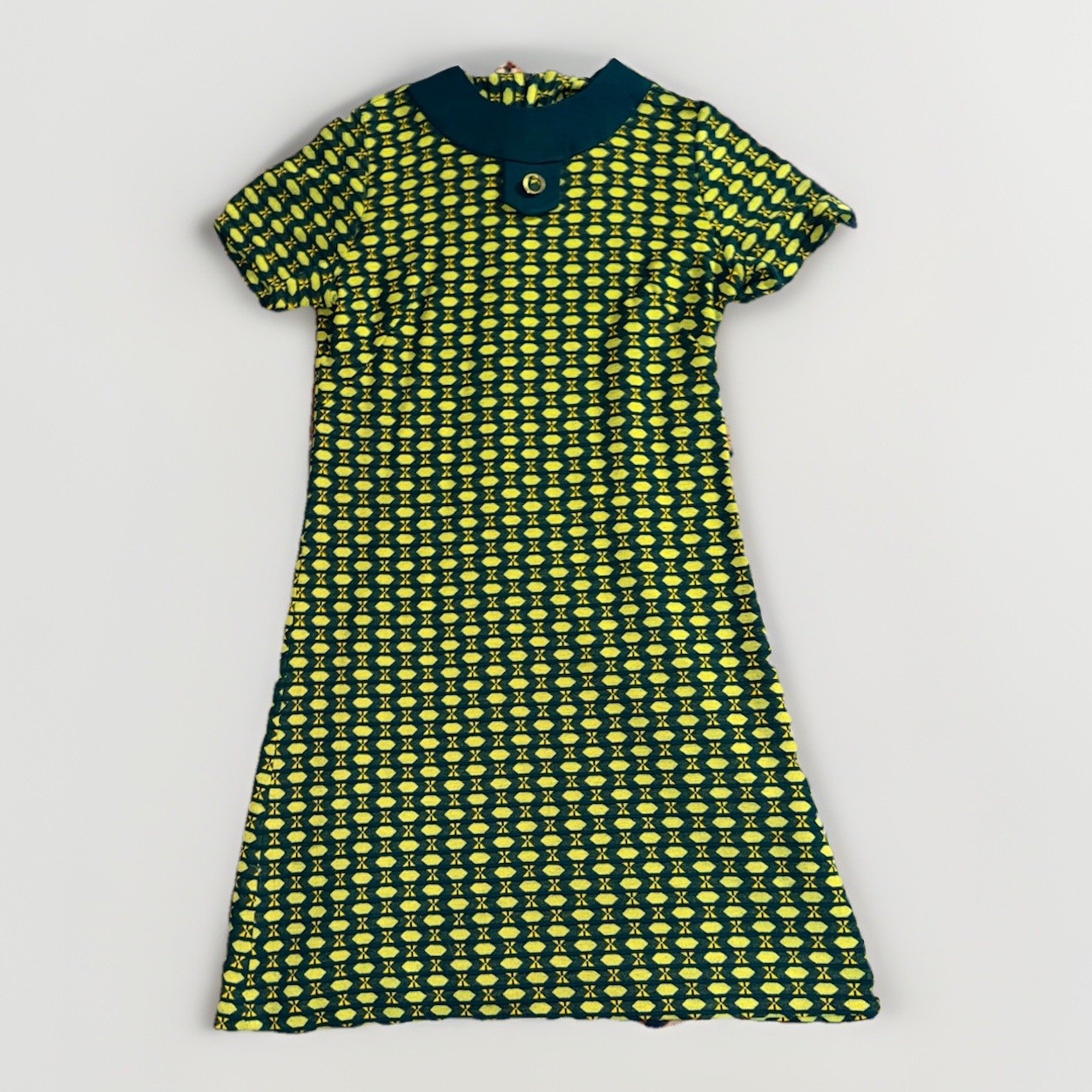 Vintage 60s 70s Mod Style Dress Women’s 34 Green Yellow Psychedelic Geometric