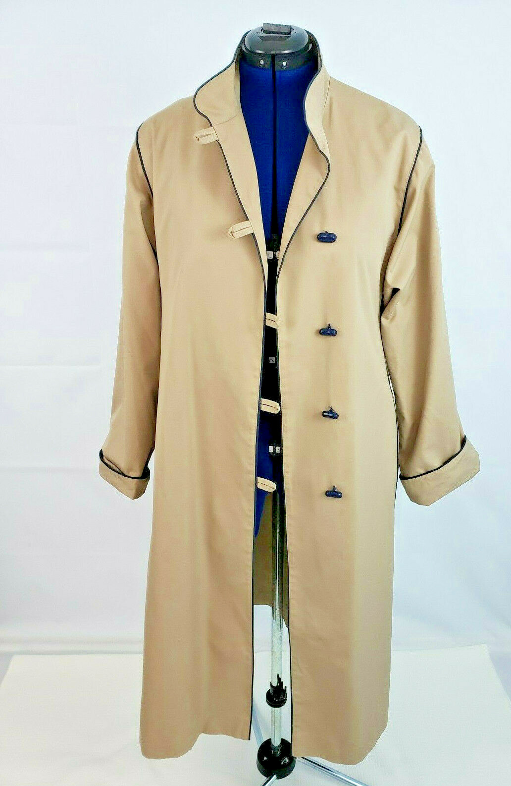 Vtg 1980s Sears Standing Collar Full Length Tan Belted Trench Coat size 18 L81