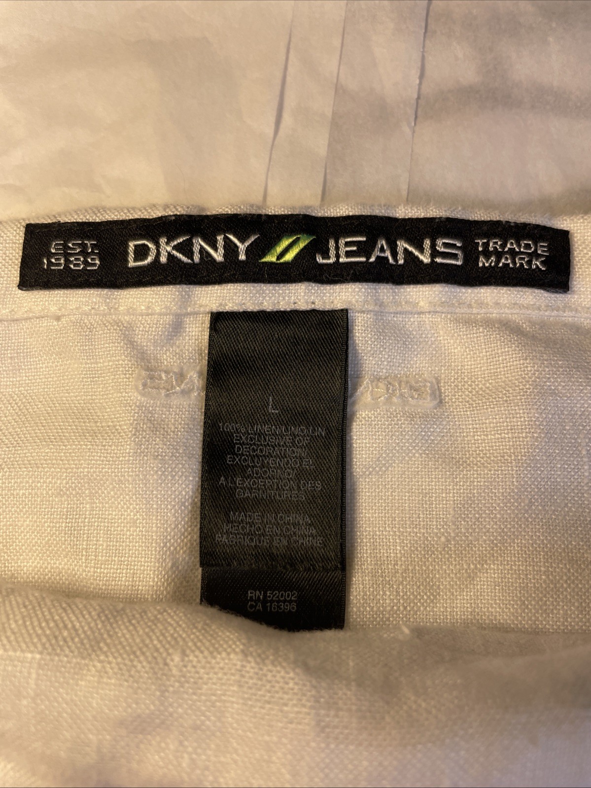 DKNY 100% Linen Bohemian Drawstring Crochet Hem Skirt Large