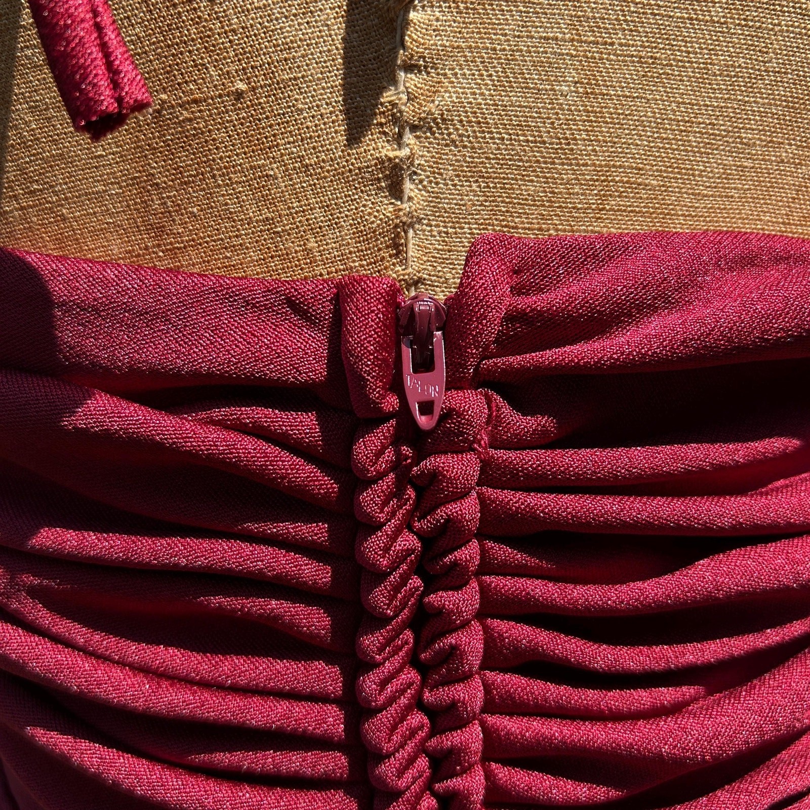 Vintage 70s Rusty Red Draped Gathered Grecian Empire Waist Flowy Maxi Dress S