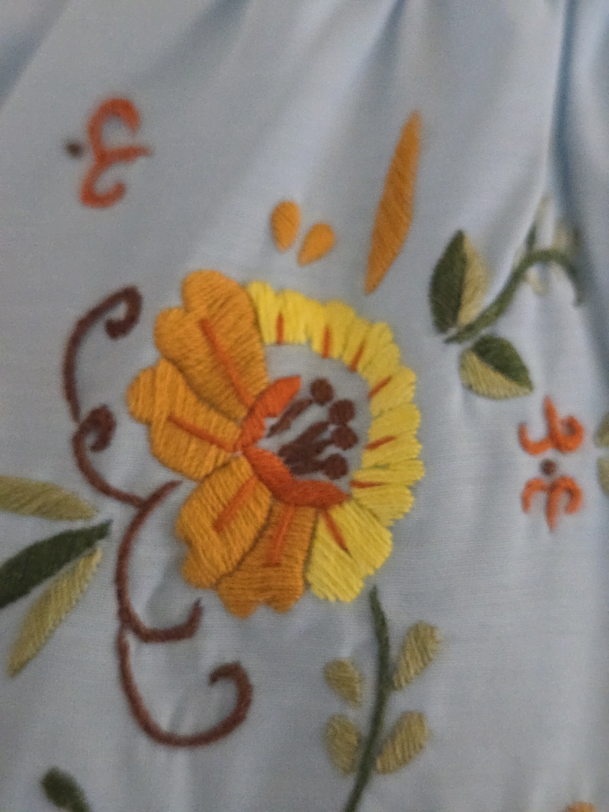 Vintage Peacock House Dress Blue Hand Embroidered Floral Smocked Pockets Size 38