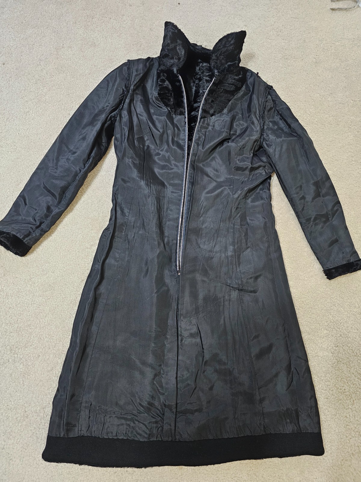 VTG 1960s Adele Simpson Womens Black Crushed Velvet Half Zip Coat Dress Sz. M