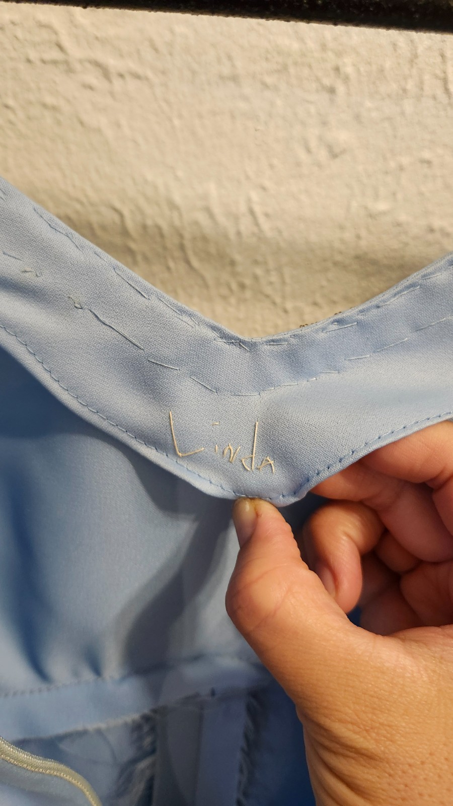 Vintage Evening Custom Dress Size Medium Light Blue Bell Sleeves Pearl Accent