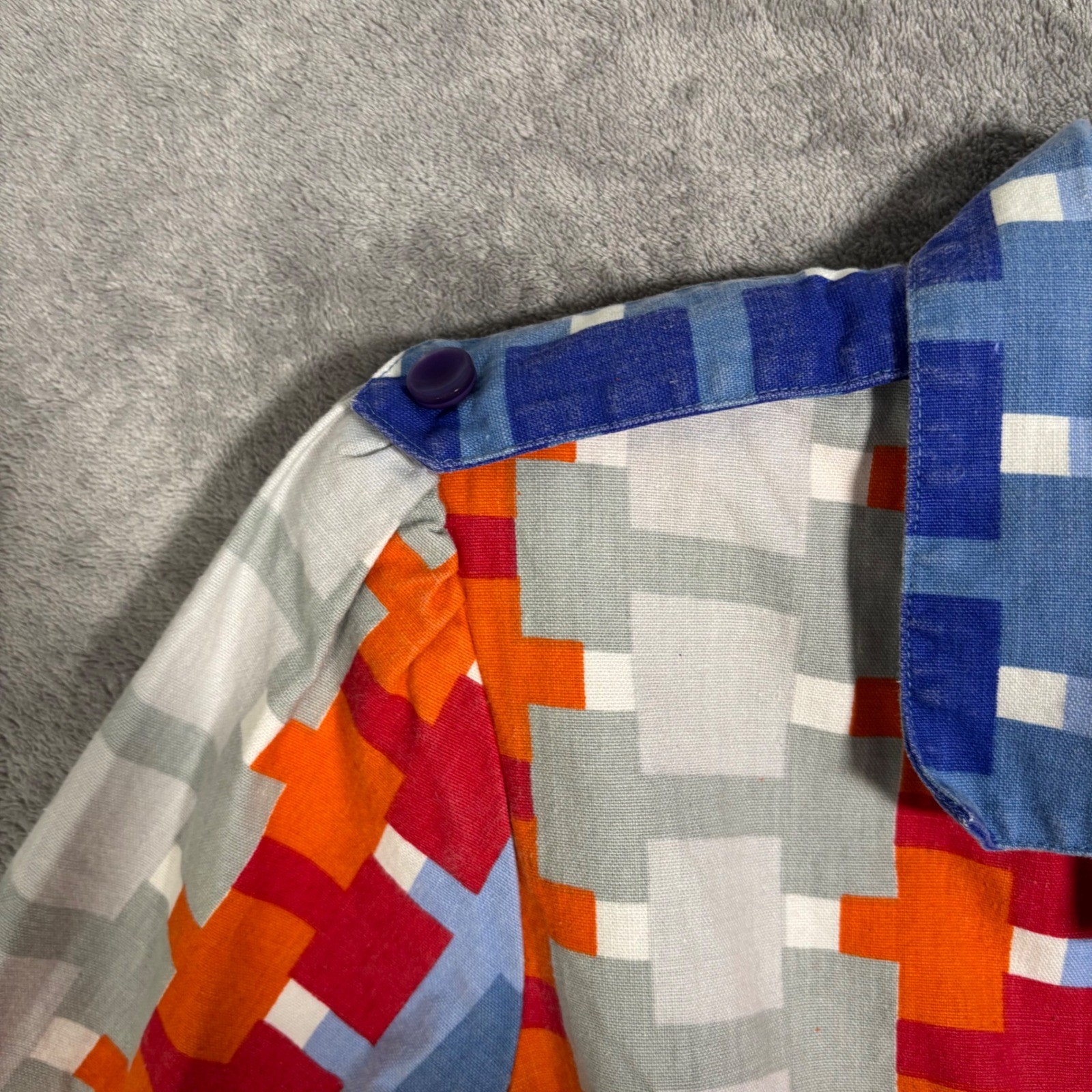 Vintage Geometric Pixel Print Fit & Flare Shirt Dress Multicolor 70s Style MCM