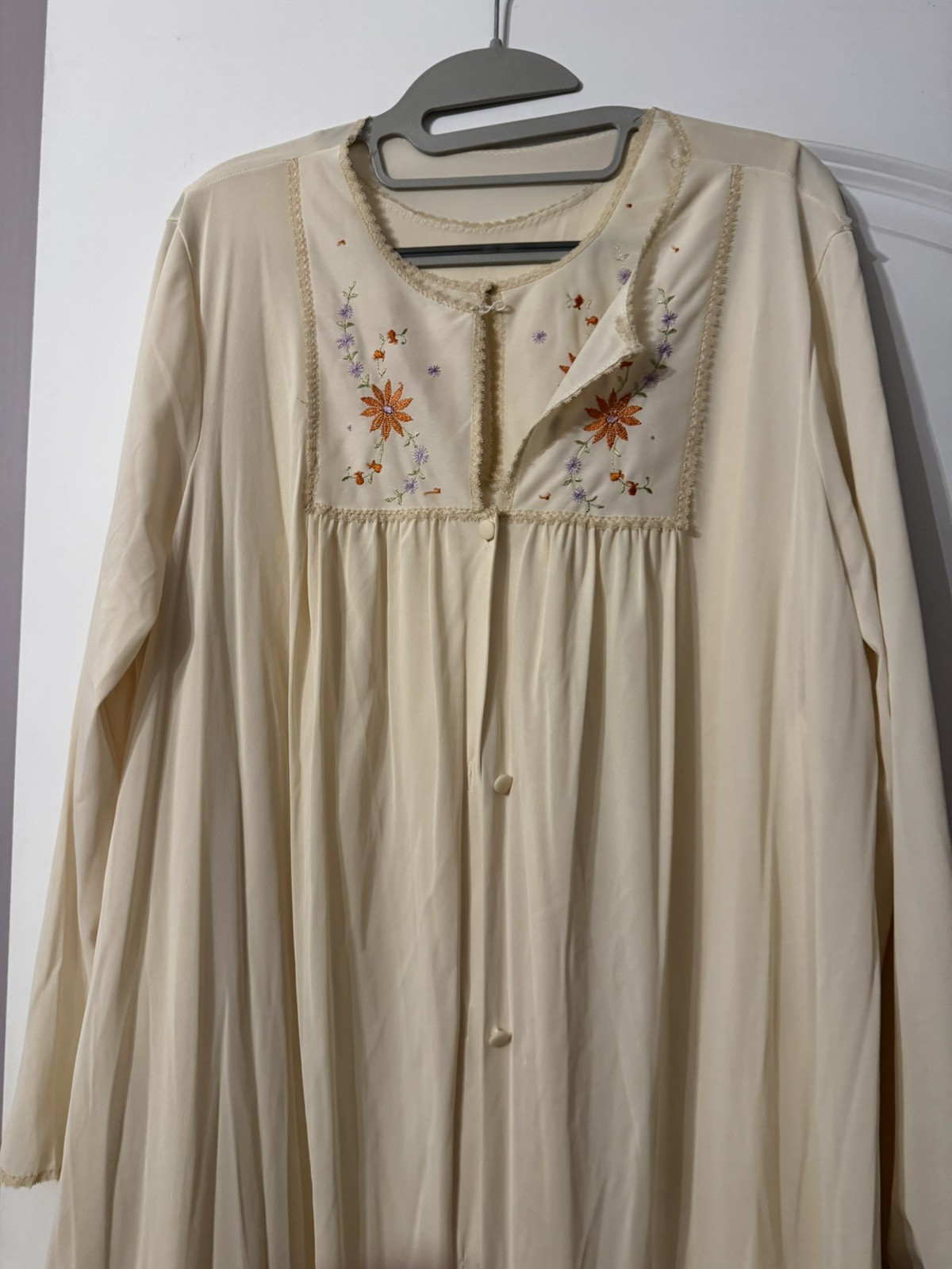 Vintage Sears 2pc Embroidered Bodice Long Nightgown & Robe Large 38/40