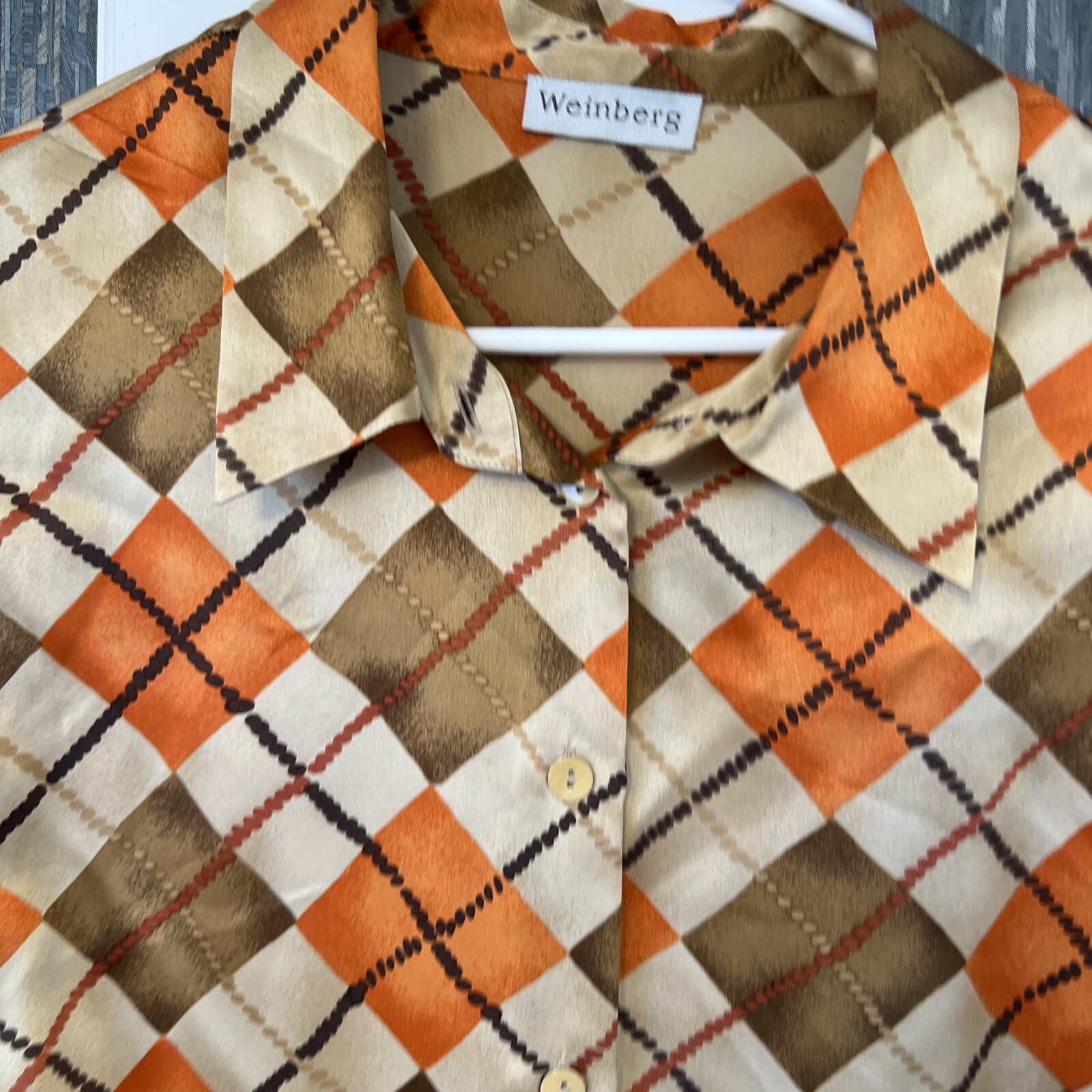 Weinberg Multicolor Silk Long Sleeve Shirt Size XL/Eur 56 Made In Paris