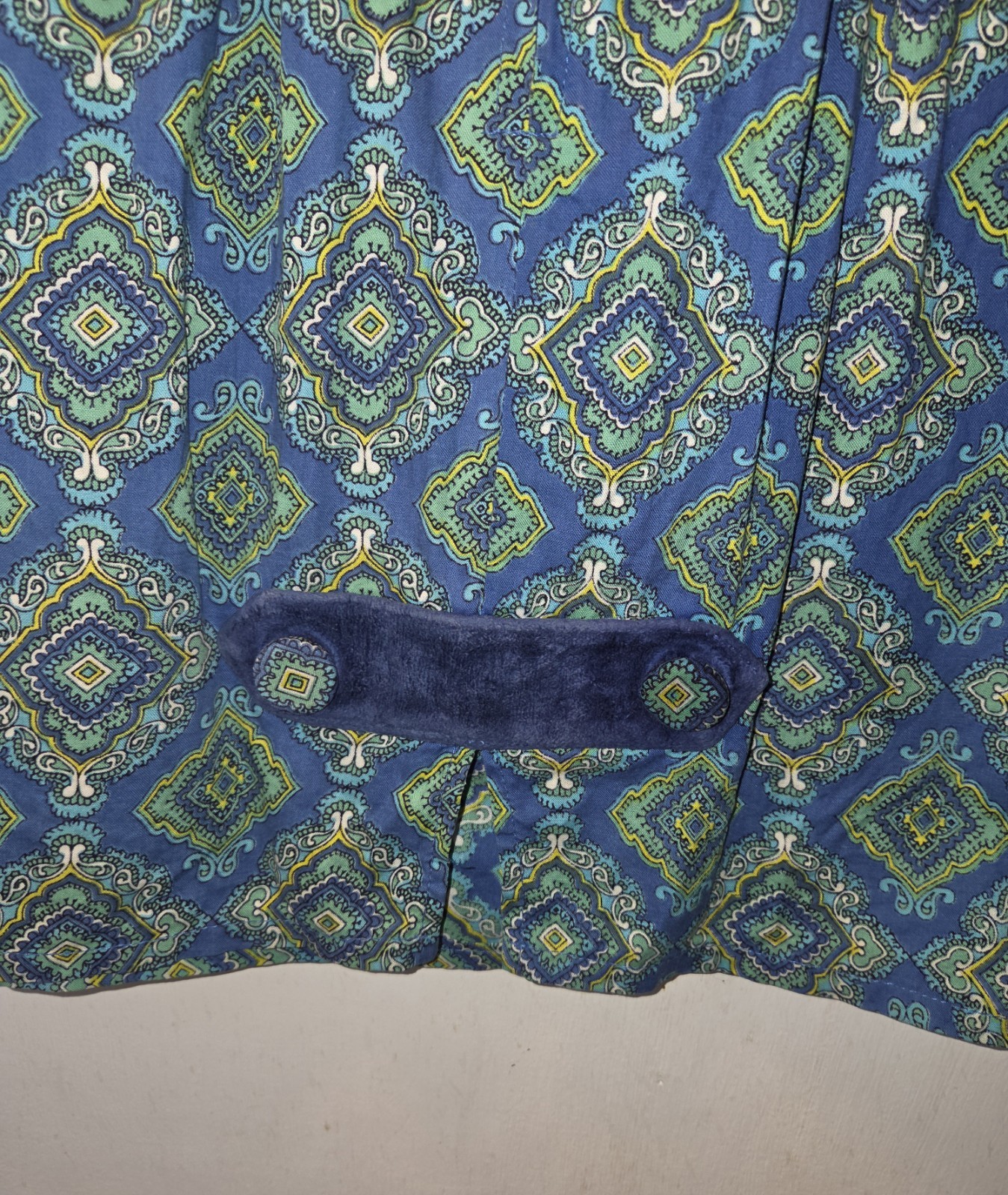 True Vintage 1960&prime; Mini Dress. Geo Pattern. Navy Turquoise. Velvet And Buttons.S