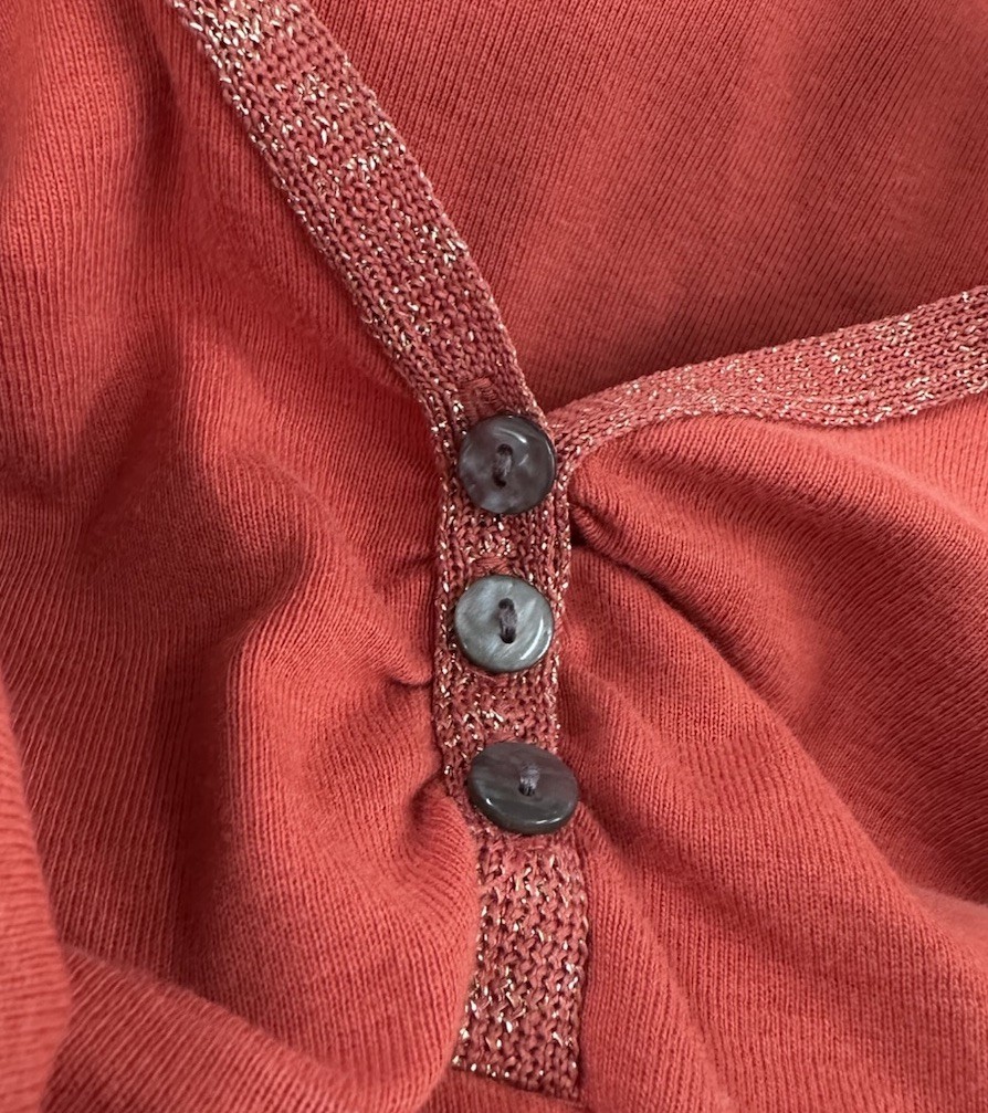 Victoria&rsquo;s Secret Vtg Long Sleeve Babydoll Henley Top M Orange w/ Gold Trim Y2K