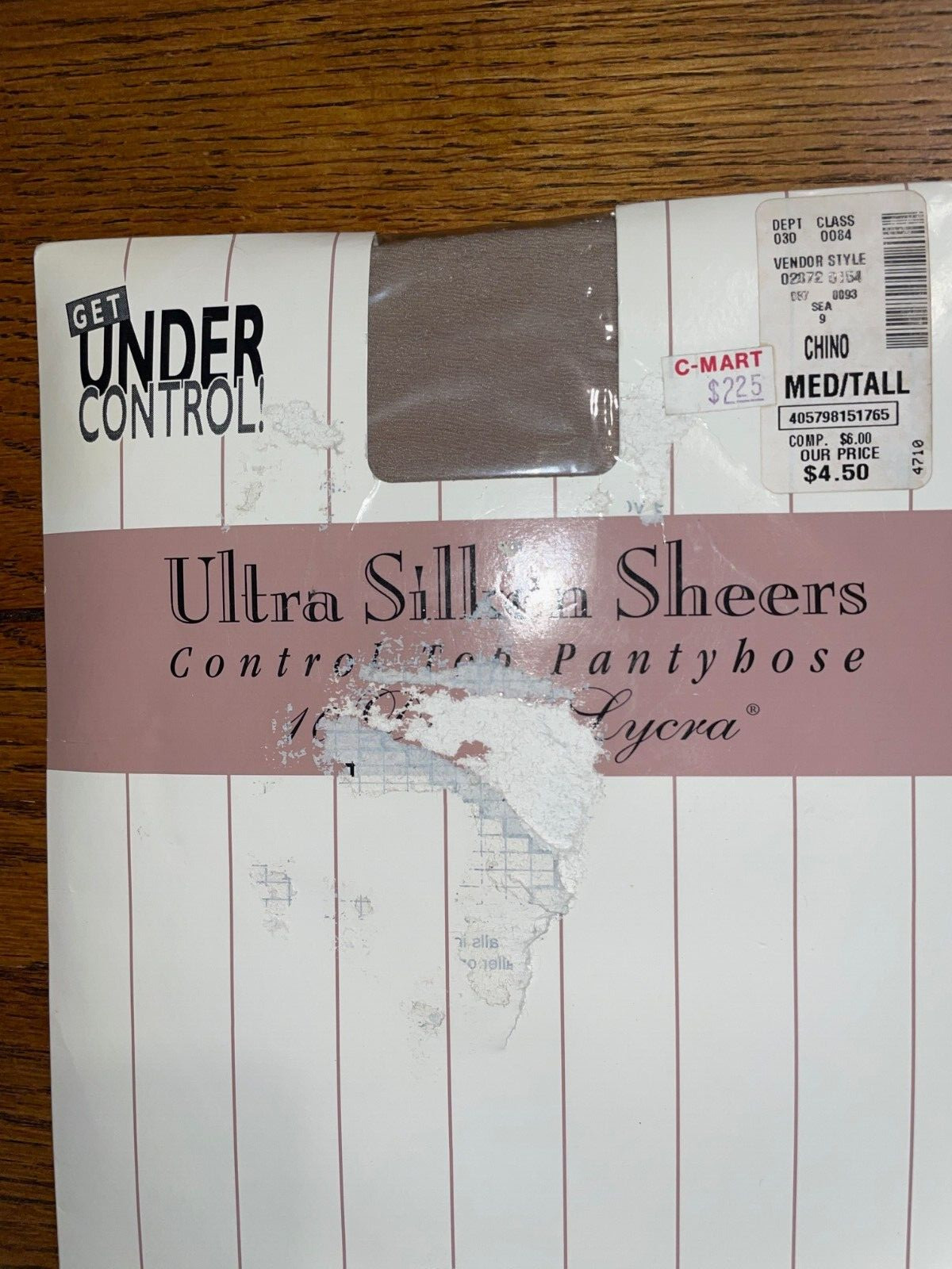 Vintage Control Top Ultra Silken Sheers Shadow Toe Pantyhose Chino Medium Tall