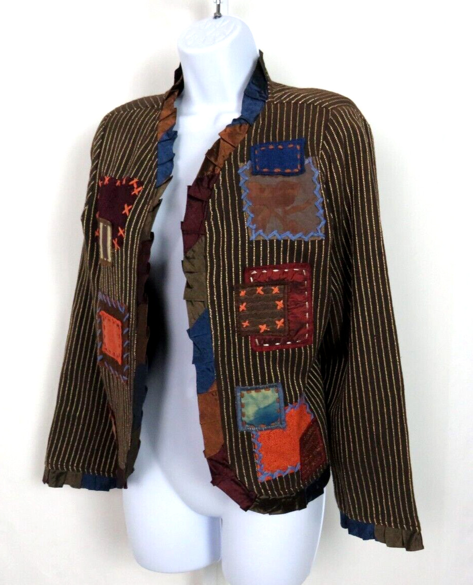 VTG 1990s 2000s SHARON ANTHONY BY CRYSTAL STRIPED PATCHWORK JACKET SIZE MEDIUM