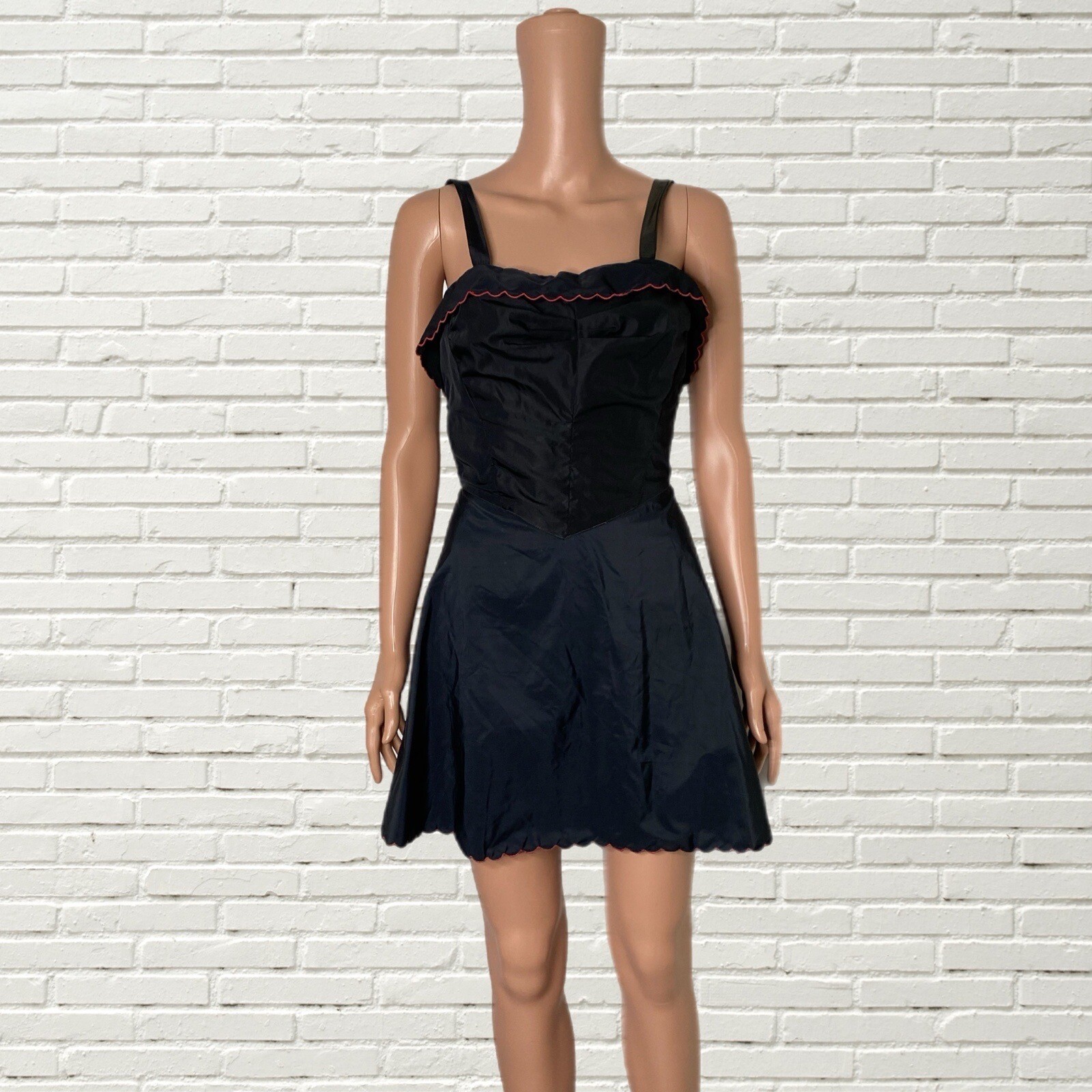 Vintage 50s Black Corset Mini Dress Playsuit – Built In Shorts Size Xs/s Pinup