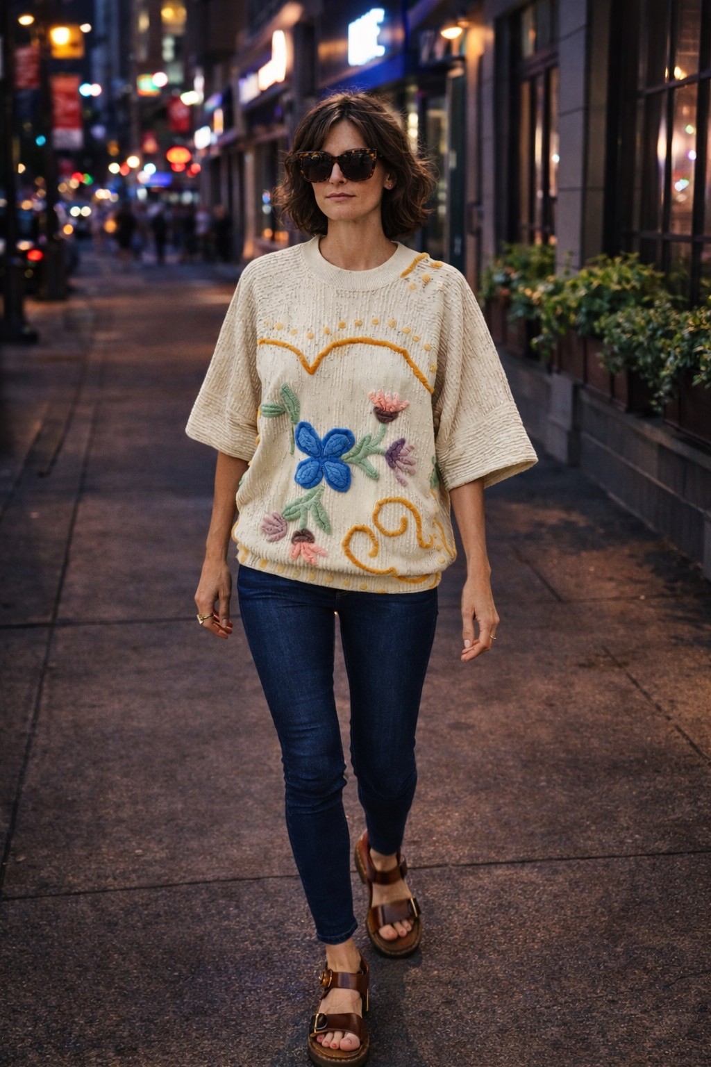Vintage Artisan Chenille Embroidered Sweater | Floral Folk Art | Texas Made | M