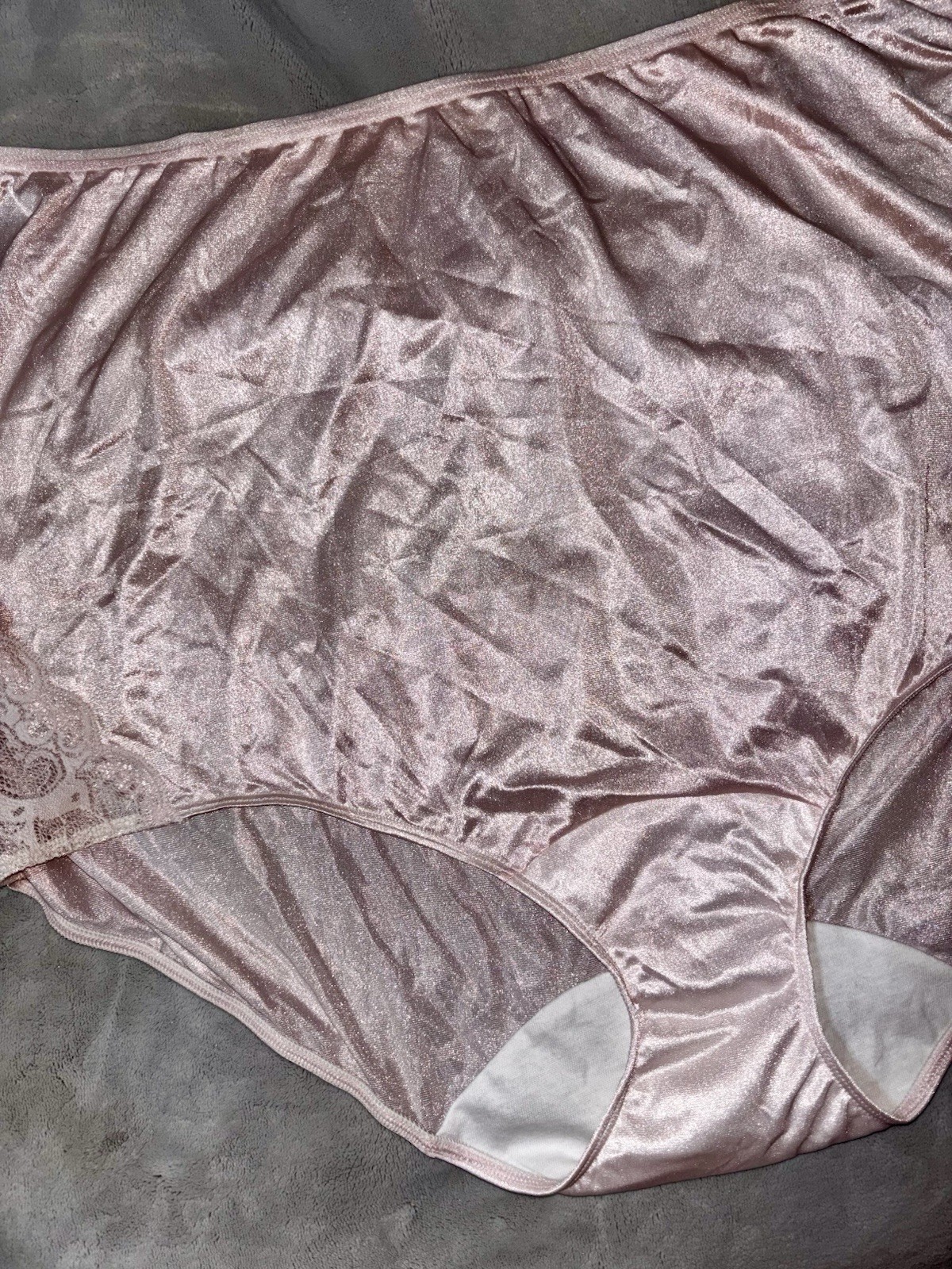 Vtg Shadowline Shiny Nylon & Lace Granny Panty Full Cut Brief Plus 3XL 3X New