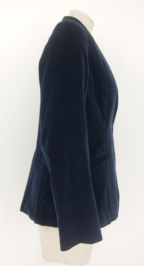 Vintage Present Co Womens Button Up Blazer Size 13/14 Velour Jacket Navy Blue