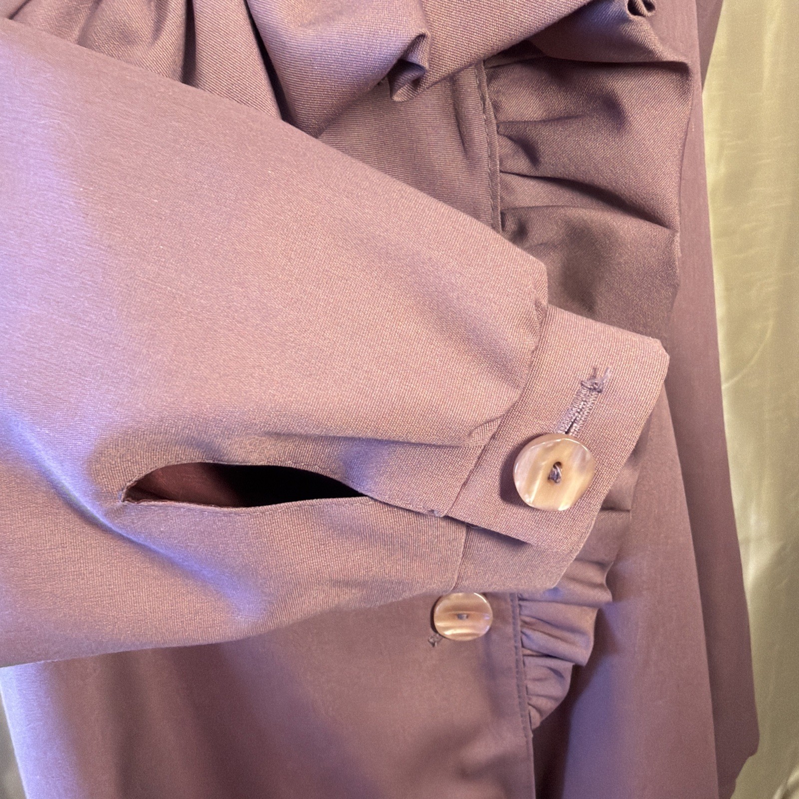 Misty Harbor Mauve Ruffled Gathered Long Rain Trench Coat SZ 12 80&rsquo;s