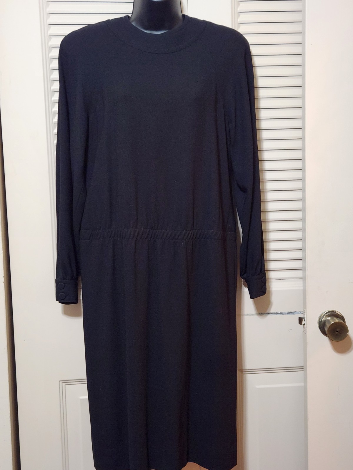Vintage ADELE SIMPSON Black All Seasons Wool Dropped Waist Dolman Sleeves sz8