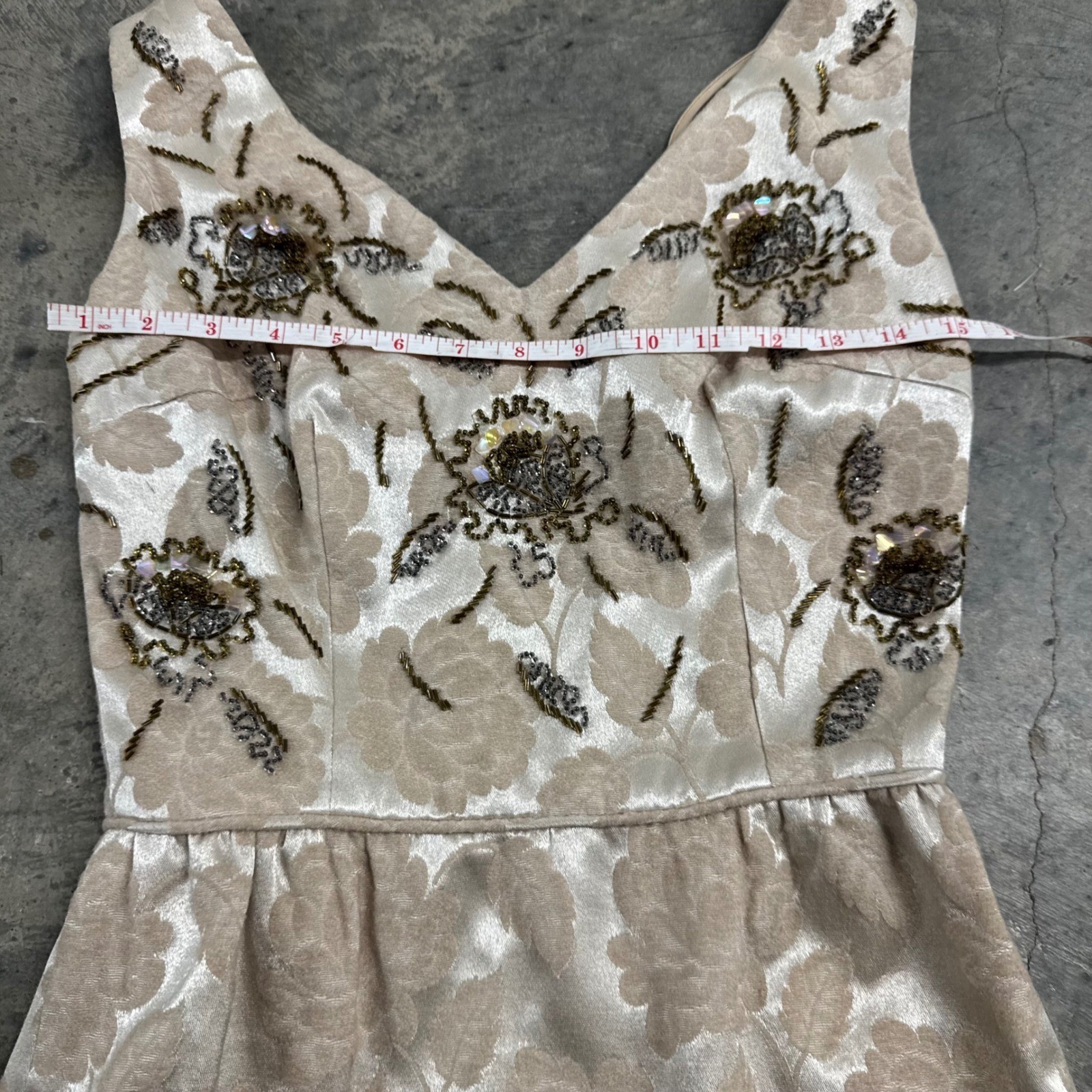Young Modes by Claudia Young VTG Cream Embroidered Floral Brocade Maxi Dress
