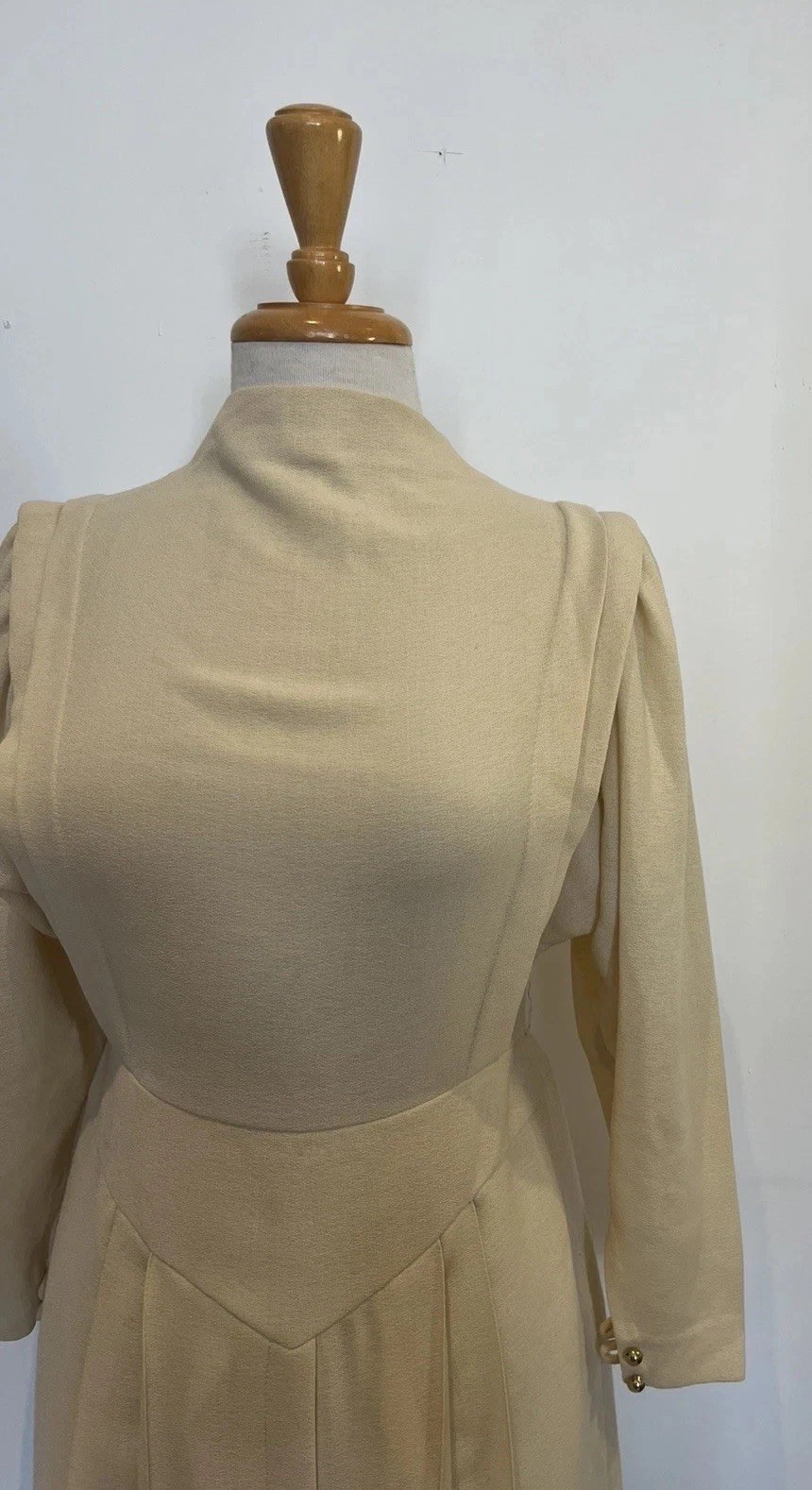 Vintage Cream Long Sleeve Dress | Mock Neck Dress | Minimalist 1980s Dress