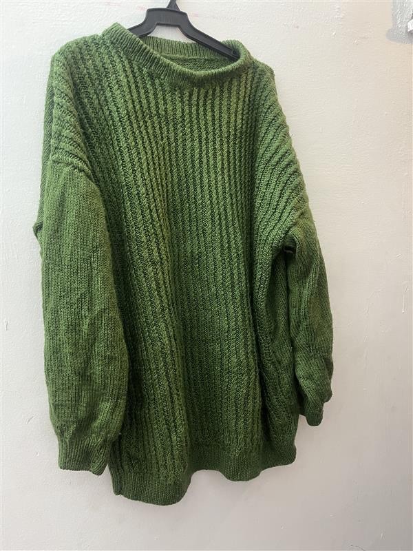 Vintage 1990s Handmade Green Wool Sweater – Cozy Knit Pullover, Family Heirloom