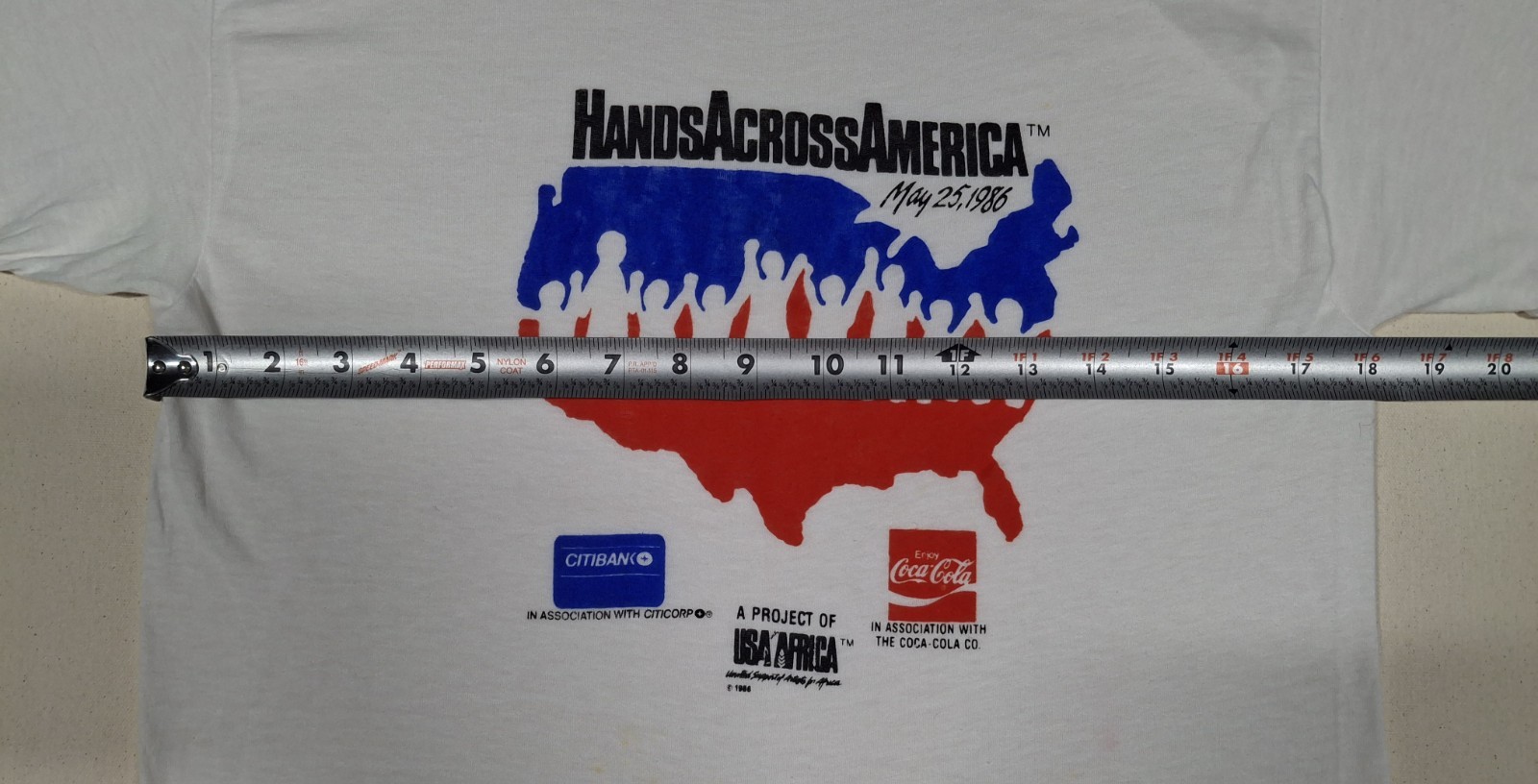 Vintage 1986 Original Hands Across America Coca-Cola Citicorp Women&rsquo;s XL T-Shirt