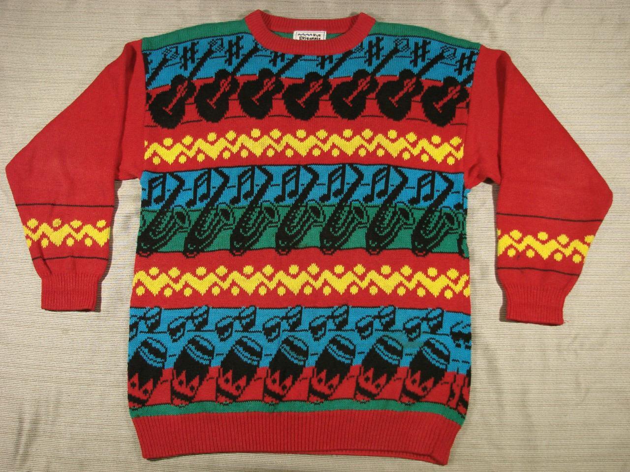 80&rsquo;s vintage oversize Rue Brittania multicolor musical instrument sweater 2