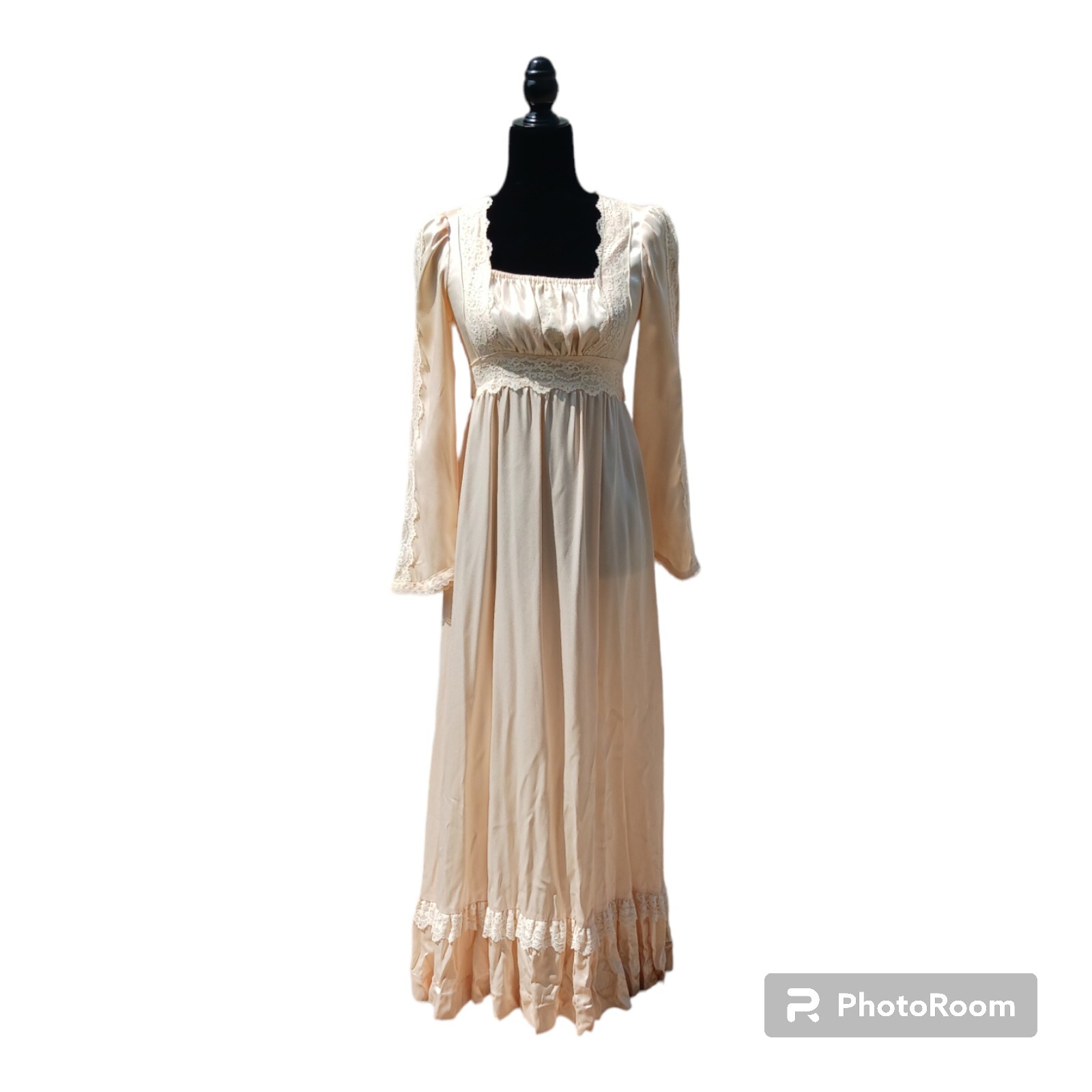 Gunne Sax Satin 1970s Maxi Dress Gold Label Prairie Blush Pink RARE