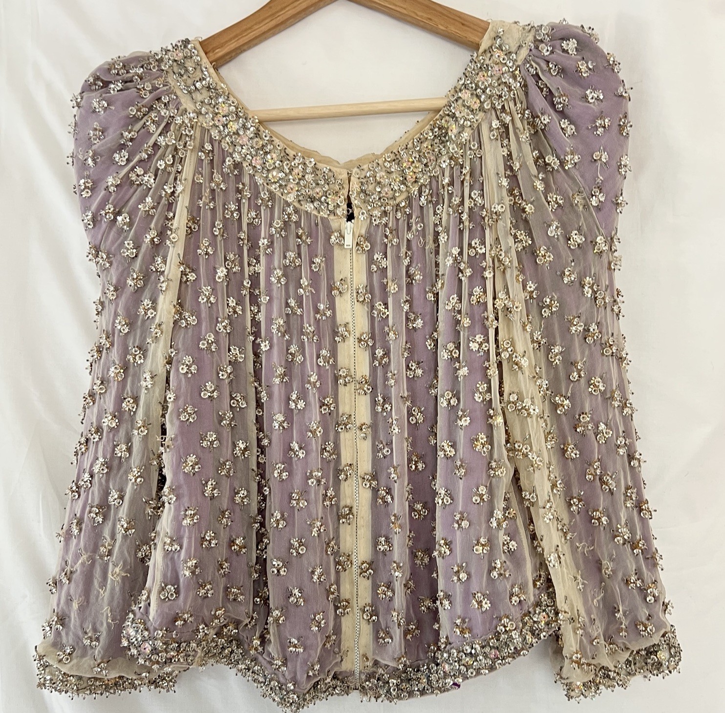VTG Crystal Evening Jacket / Top Heavy Embellishment Sheer Silk Overlay Sparking