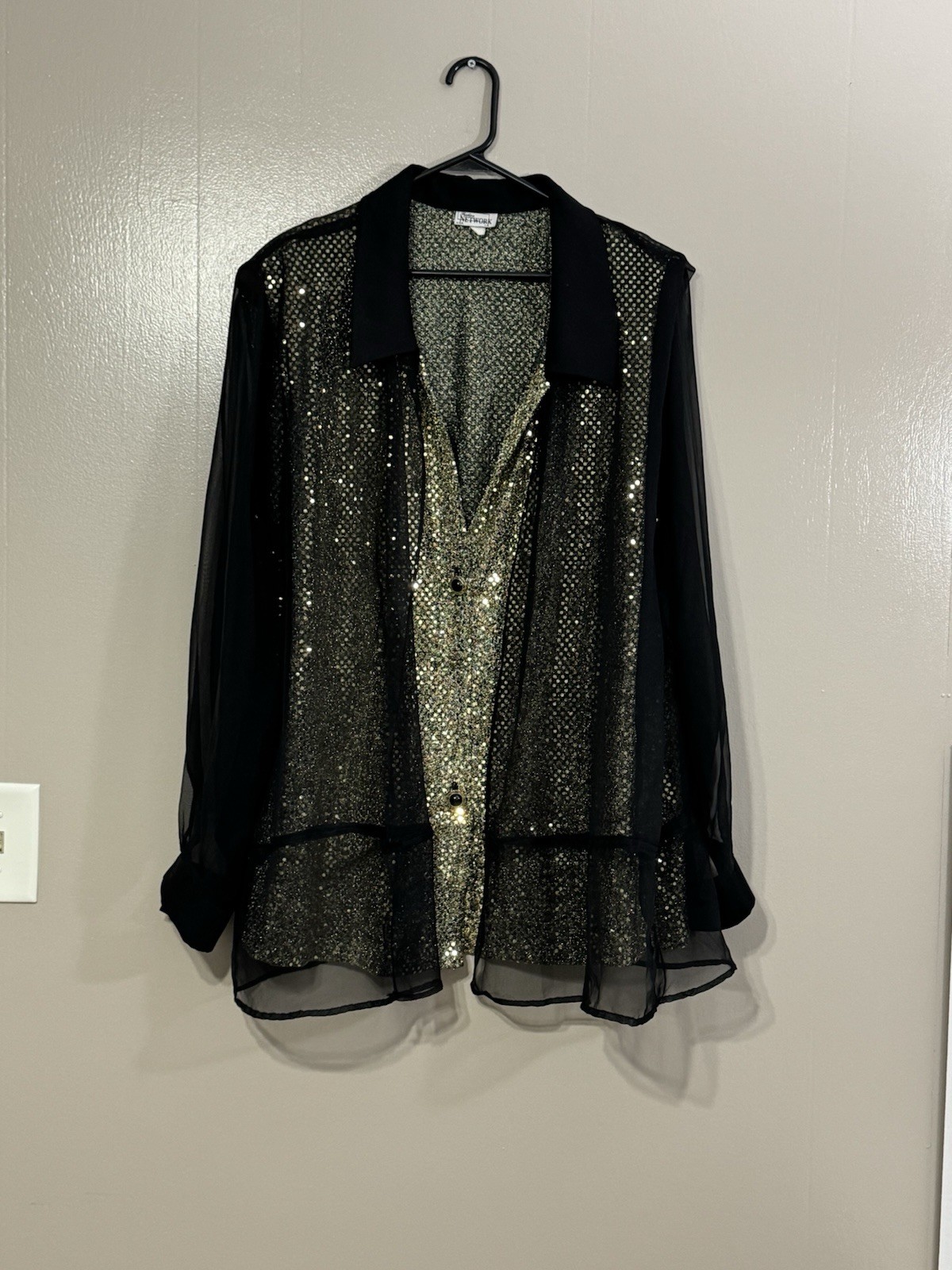 Vintage Fashion Network Made In USA Art Deco Metallic Sheer Blouse Tank Top C29
