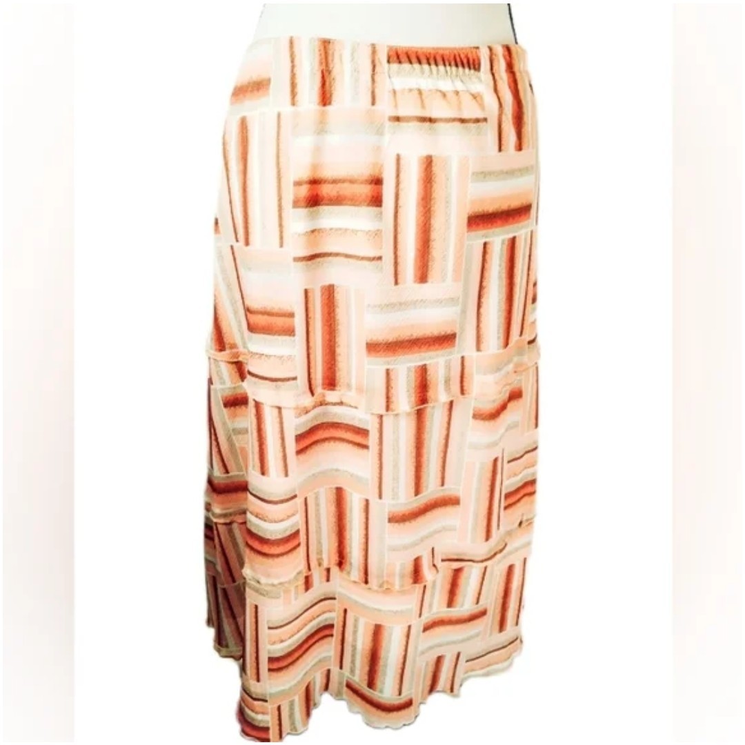 Vintage 90s BonWorth Flirty Peach Patchwork Print Midi Skirt Size M